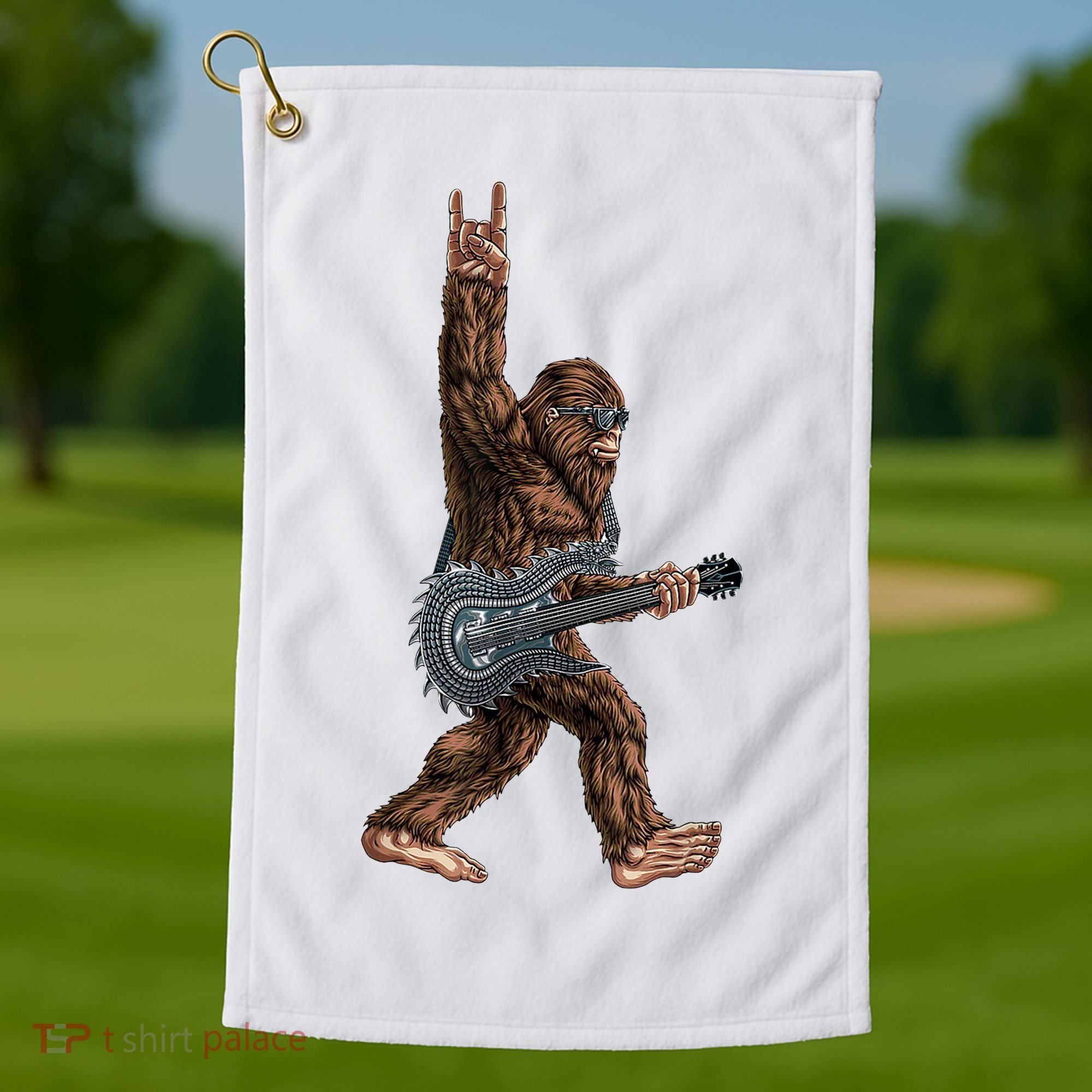 Bigfoot Guitar Rock On Golf Towel