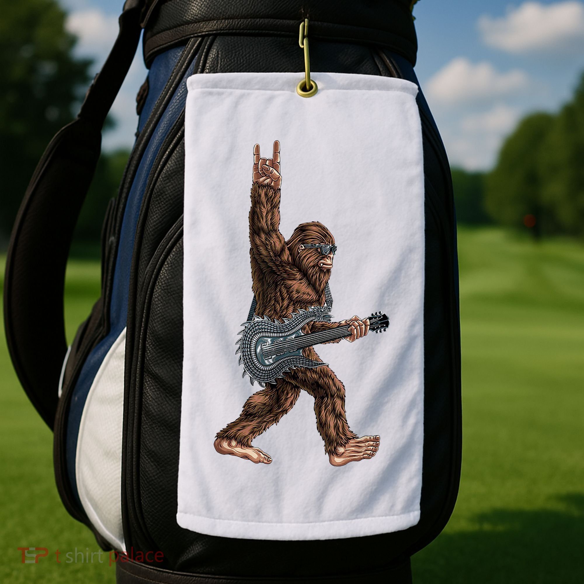 Bigfoot Guitar Rock On Golf Towel
