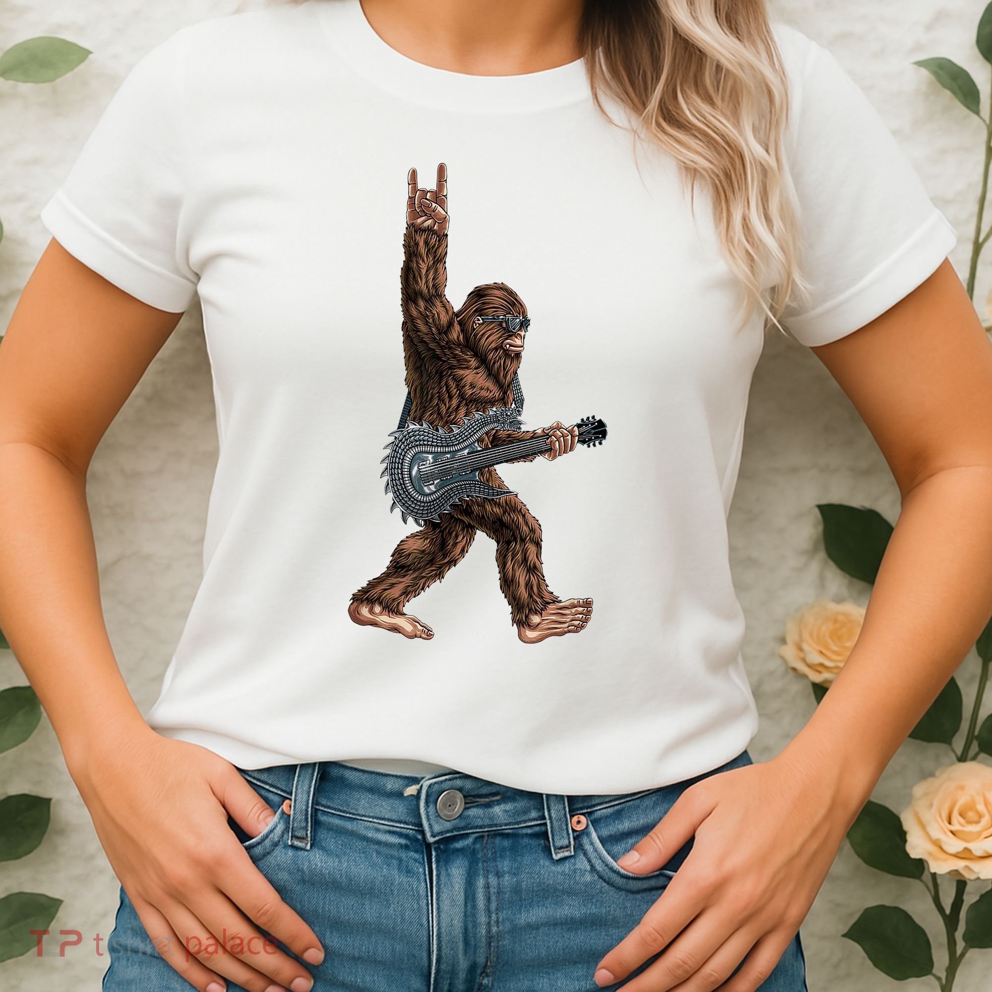 Bigfoot Guitar Rock On Women's T-Shirt