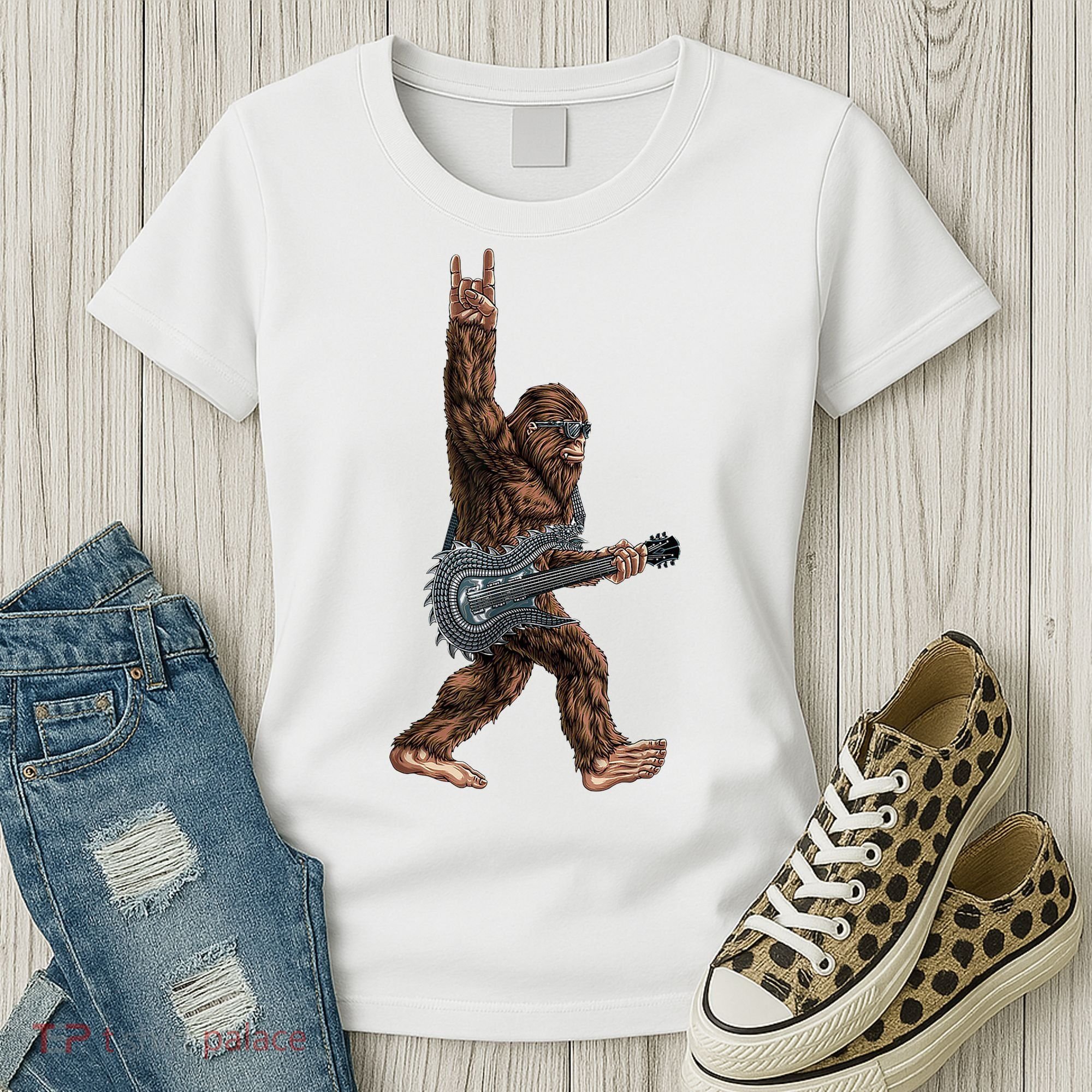 Bigfoot Guitar Rock On Women's T-Shirt