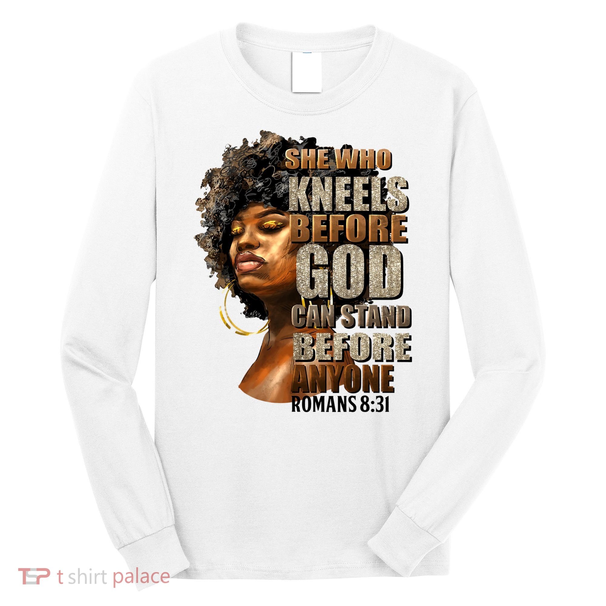 Black Girl She Who Kneels Before God Christian Afro Long Sleeve Shirt