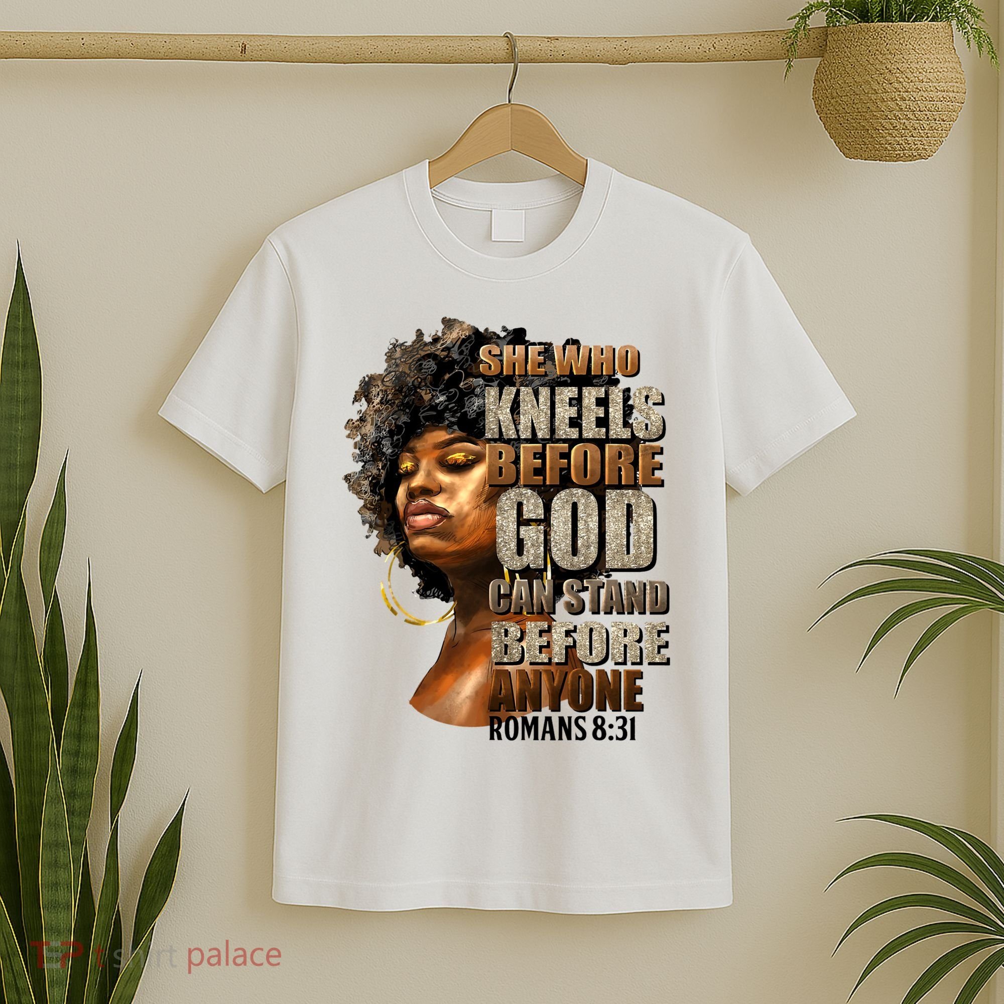 Black Girl She Who Kneels Before God Christian Afro T-Shirt