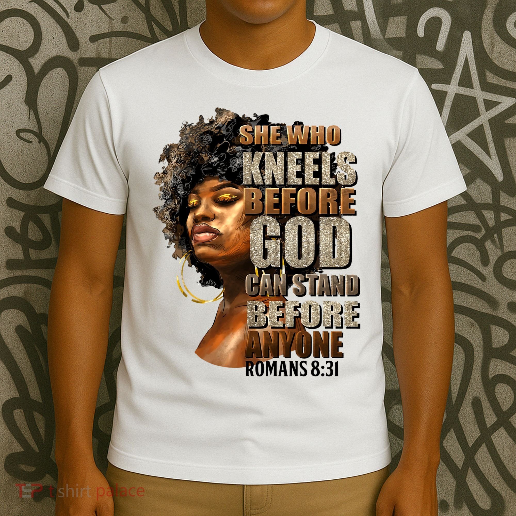 Black Girl She Who Kneels Before God Christian Afro T-Shirt