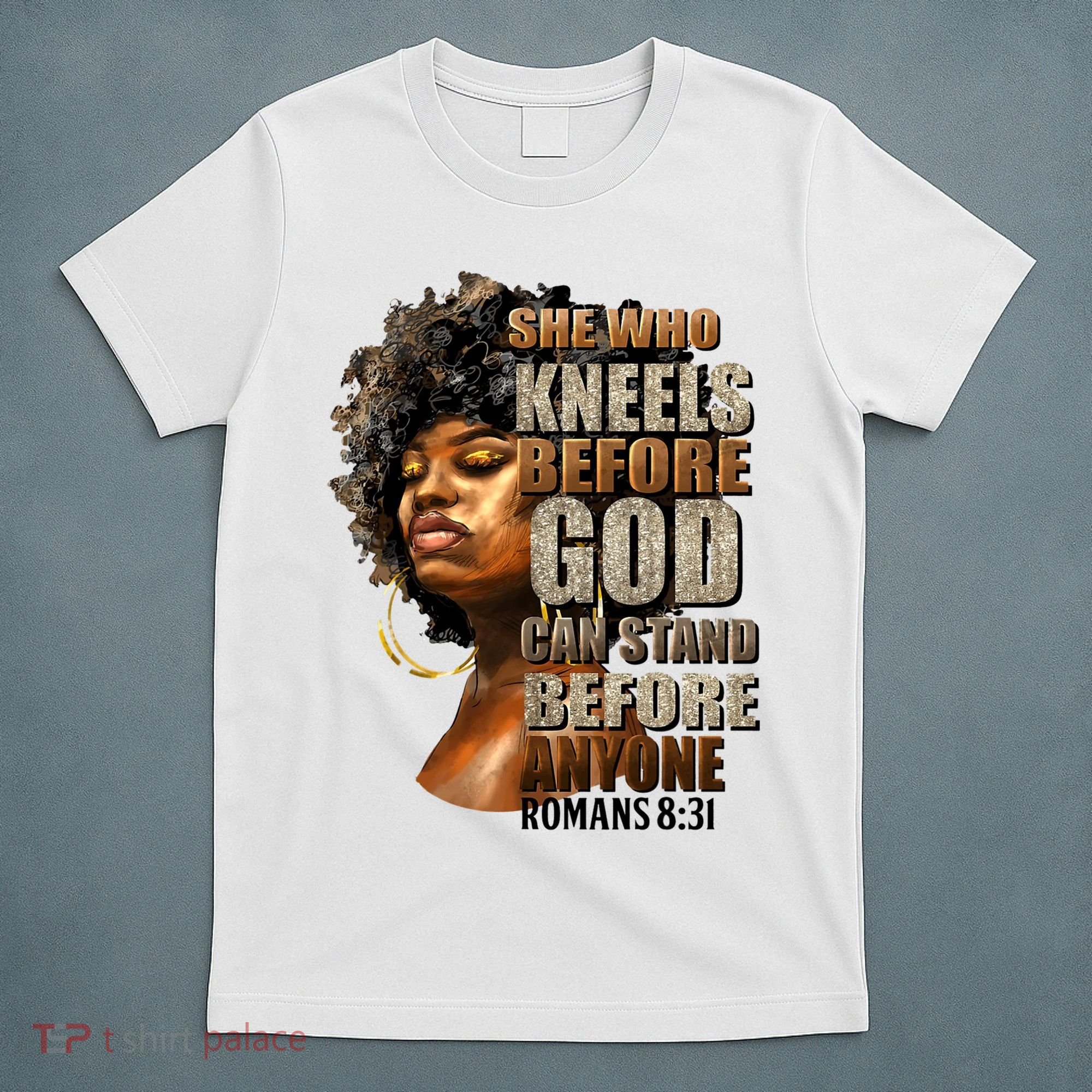 Black Girl She Who Kneels Before God Christian Afro T-Shirt