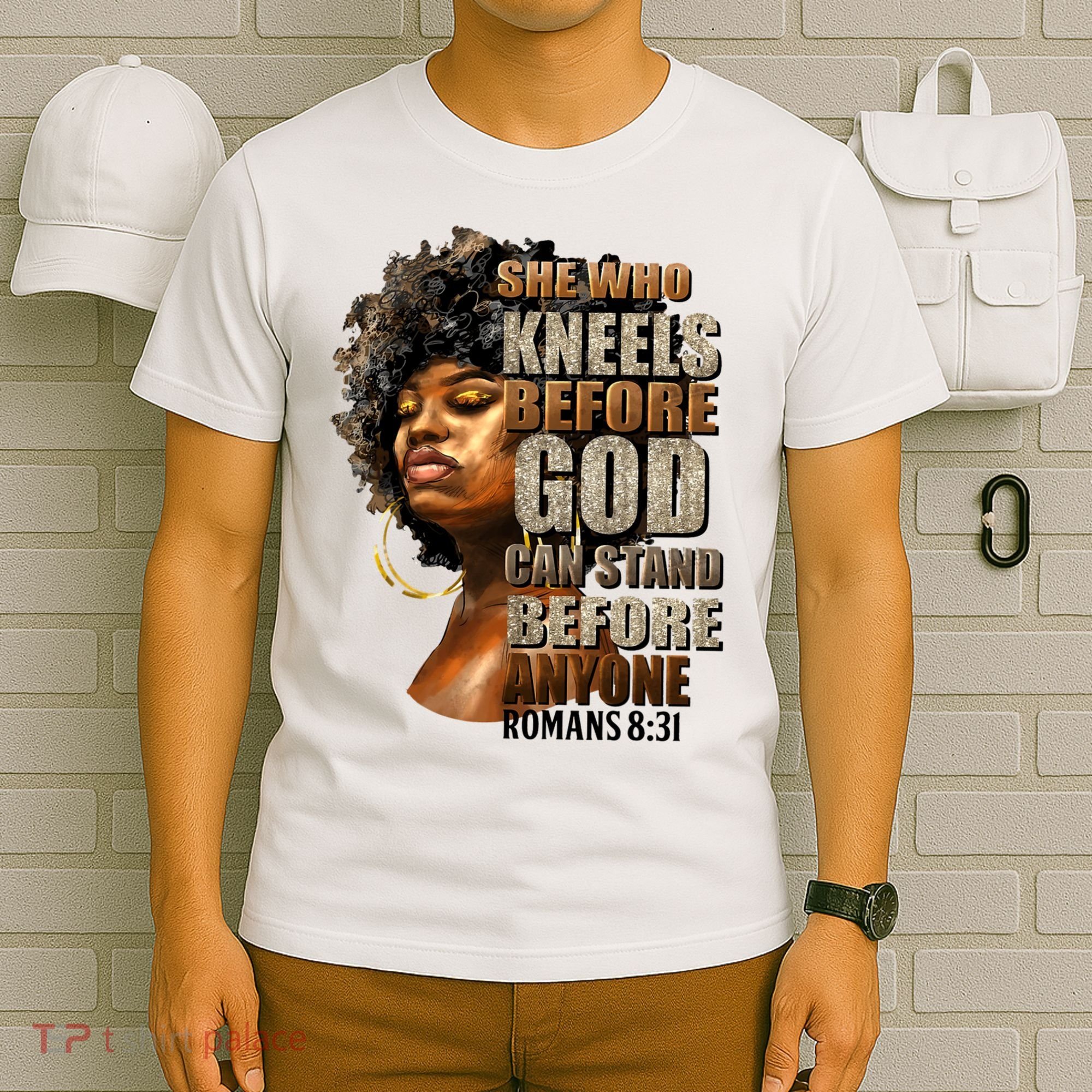 Black Girl She Who Kneels Before God Christian Afro T-Shirt