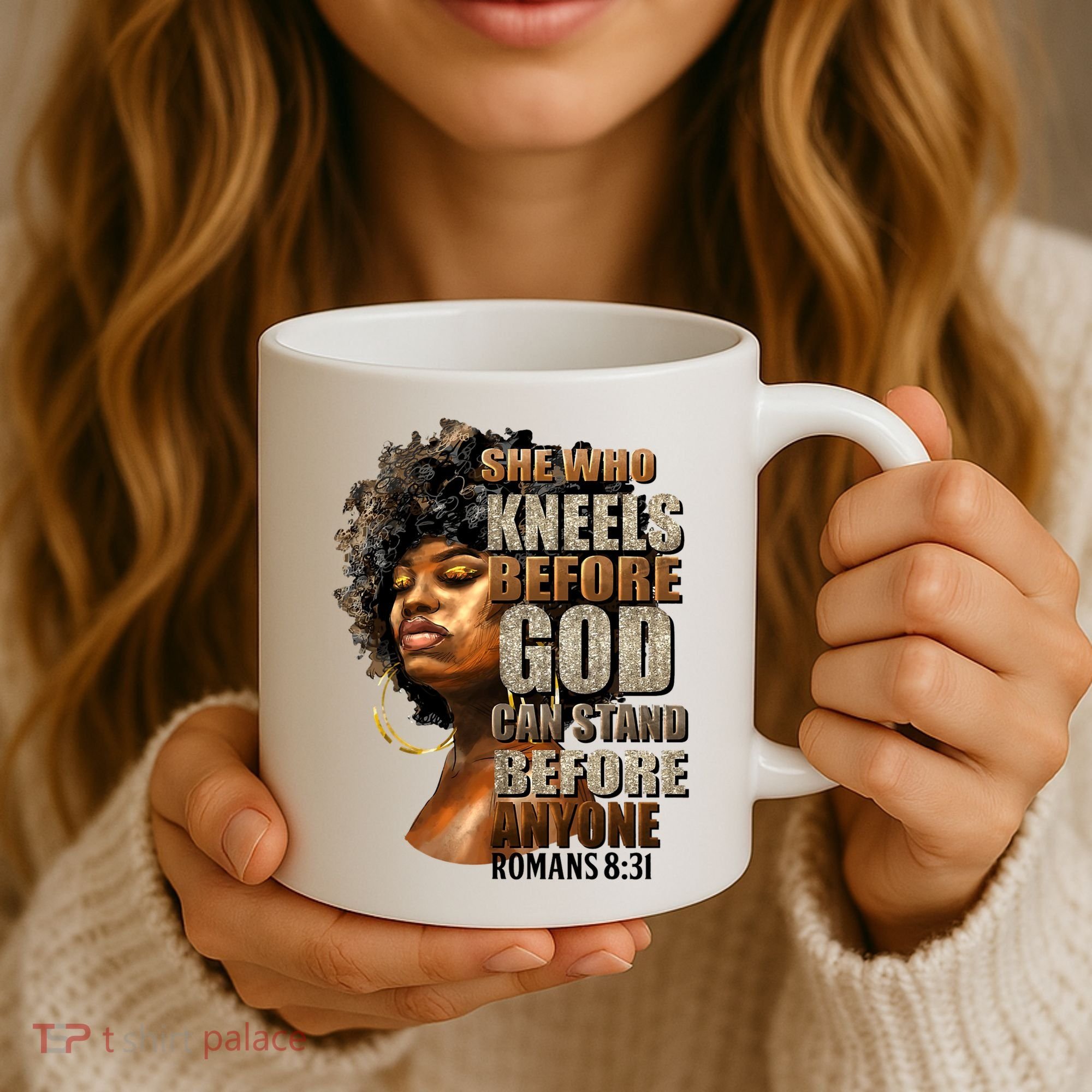 Black Girl She Who Kneels Before God Christian Afro Coffee Mug
