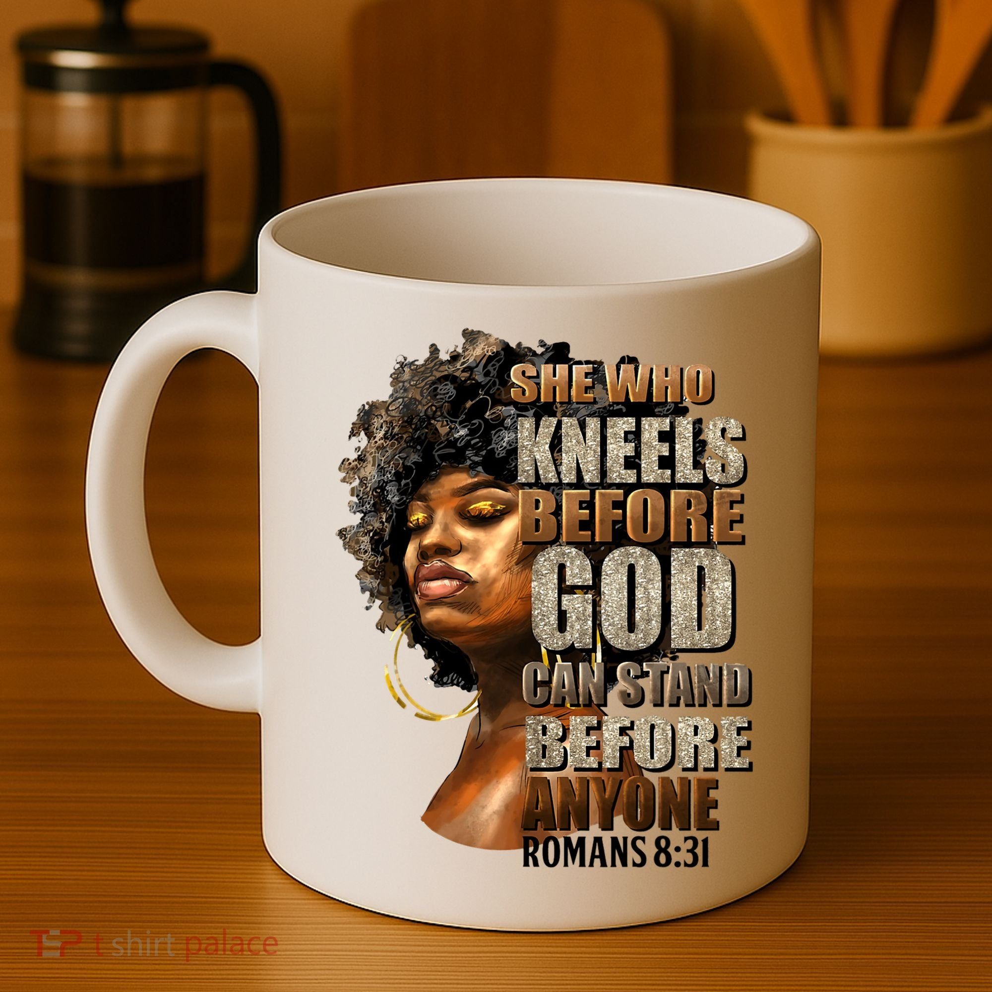 Black Girl She Who Kneels Before God Christian Afro Coffee Mug