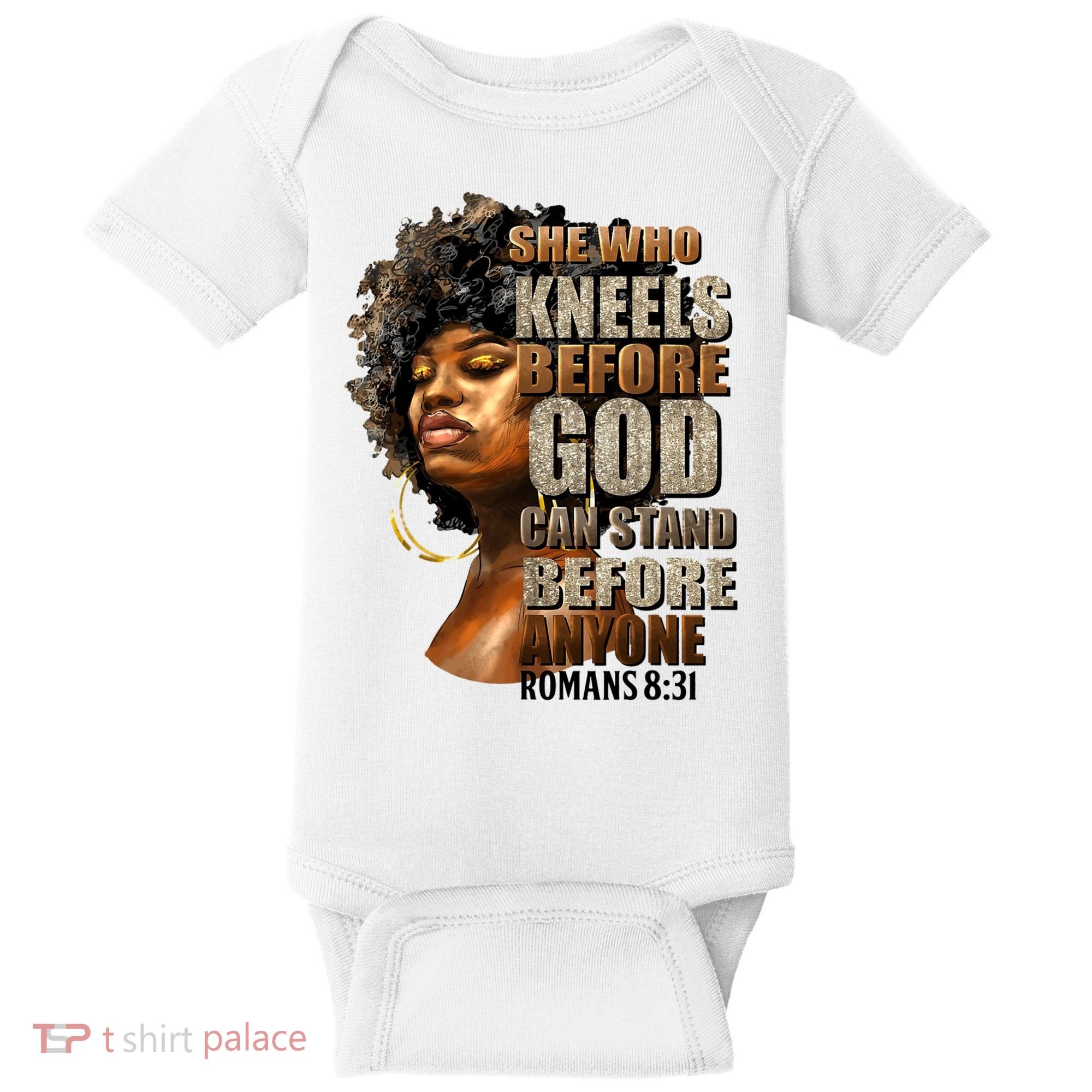 Black Girl She Who Kneels Before God Christian Afro Baby Bodysuit