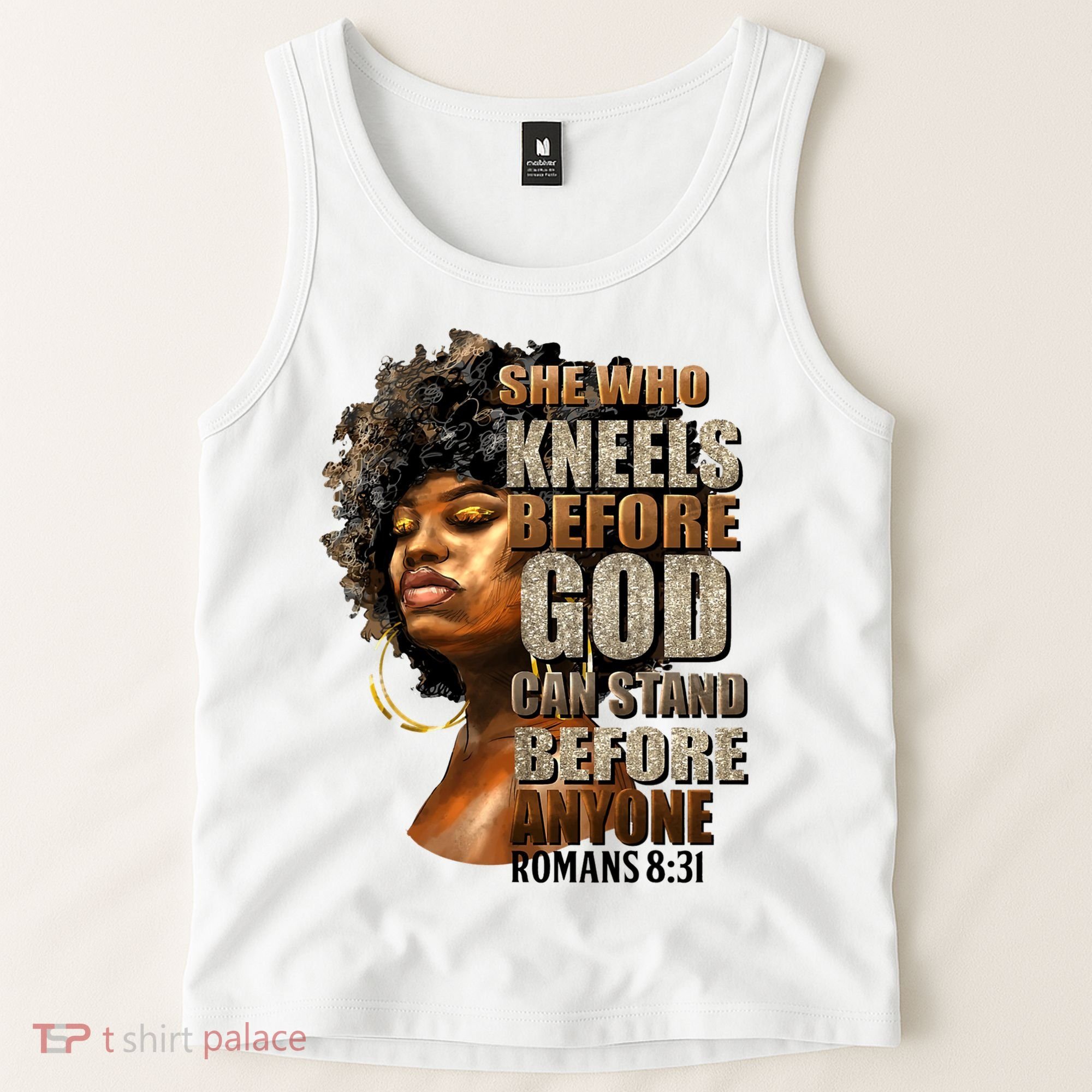 Black Girl She Who Kneels Before God Christian Afro Tank Top