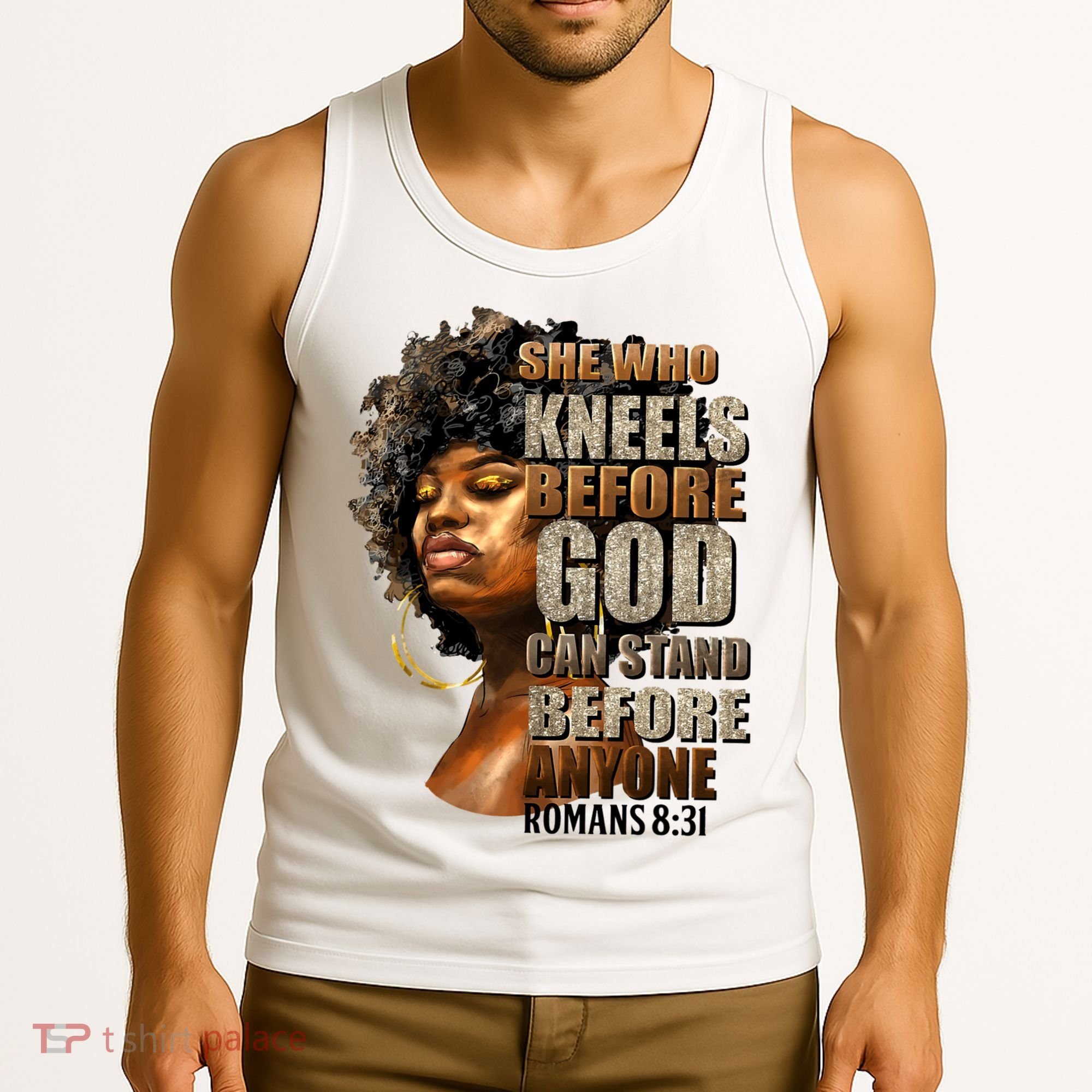 Black Girl She Who Kneels Before God Christian Afro Tank Top