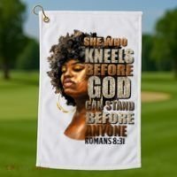 Black Girl She Who Kneels Before God Christian Afro Golf Towel thumb 1