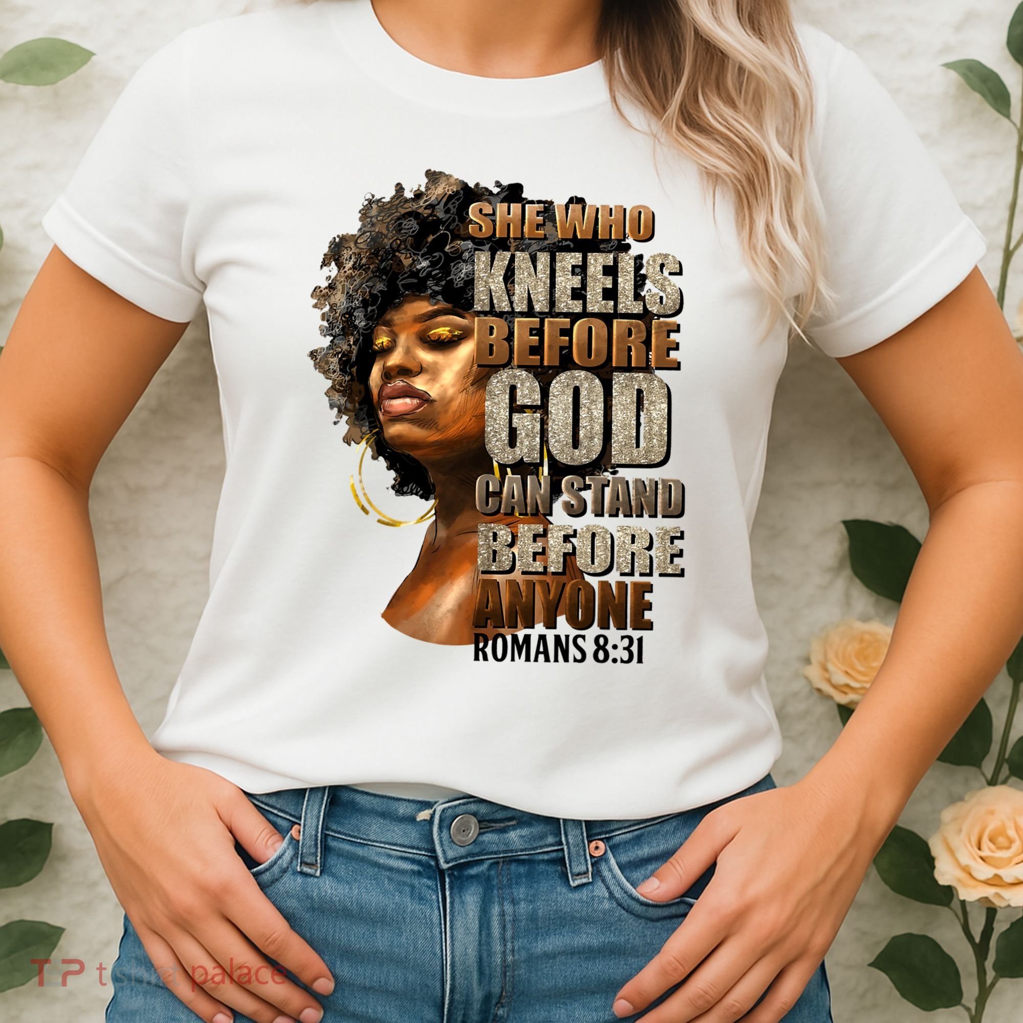Black Girl She Who Kneels Before God Christian Afro Women's T-Shirt