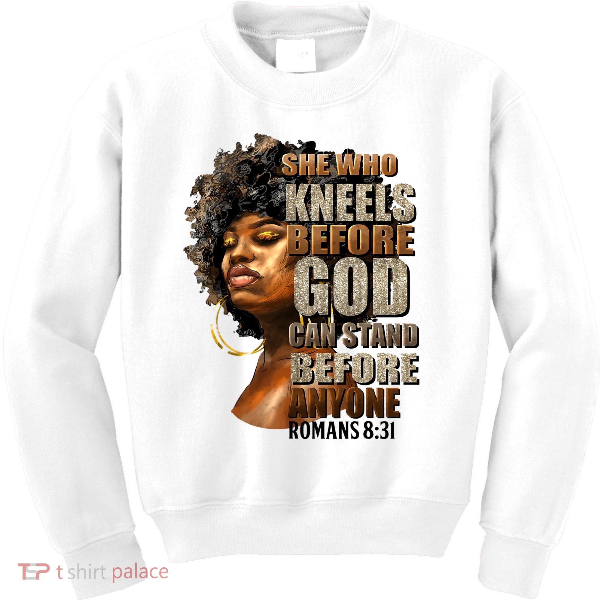 Black Girl She Who Kneels Before God Christian Afro Kids Sweatshirt