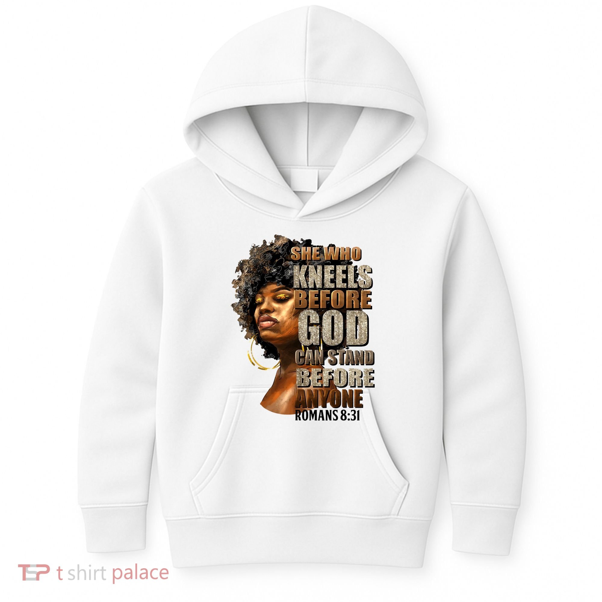 Black Girl She Who Kneels Before God Christian Afro Kids Hoodie