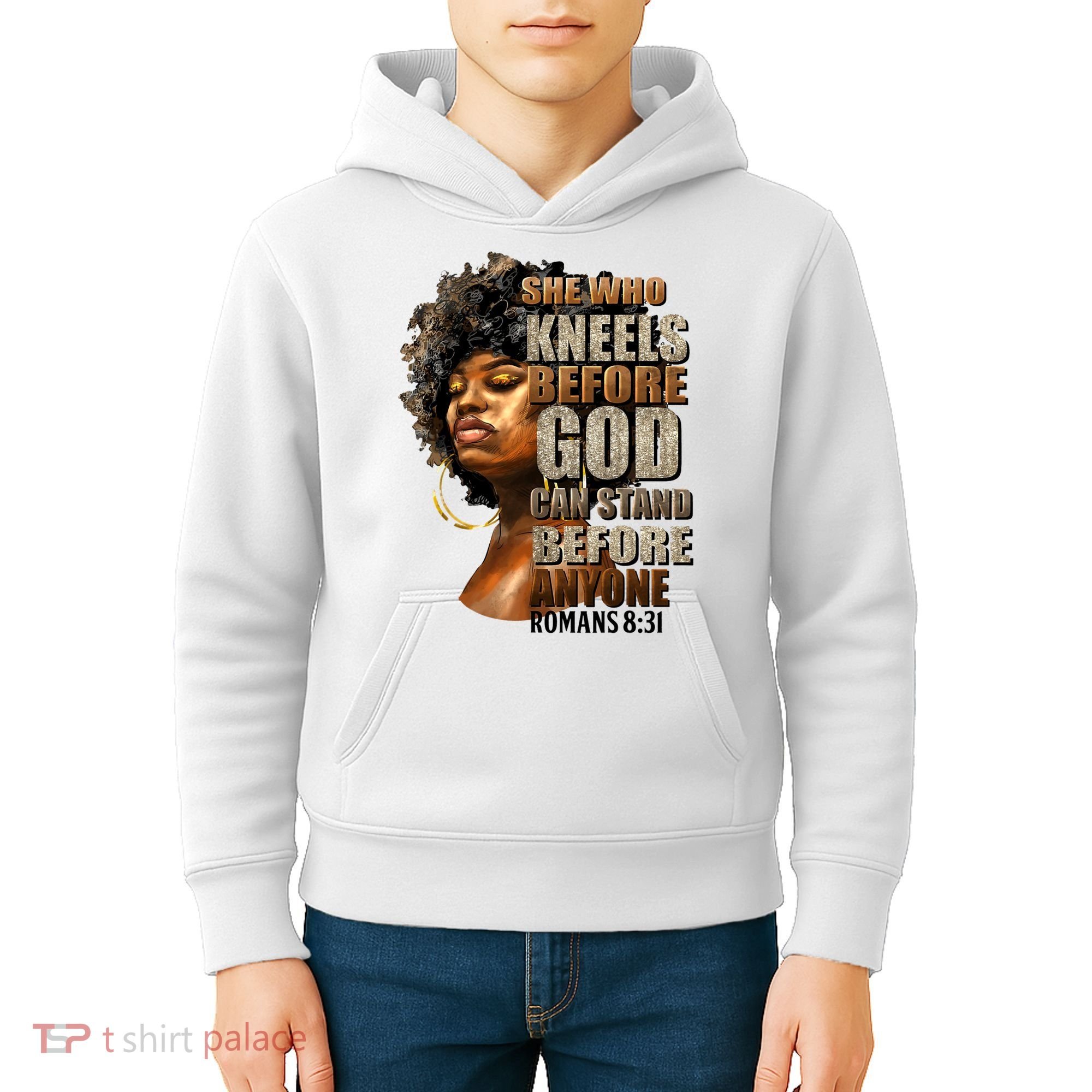 Black Girl She Who Kneels Before God Christian Afro Kids Hoodie