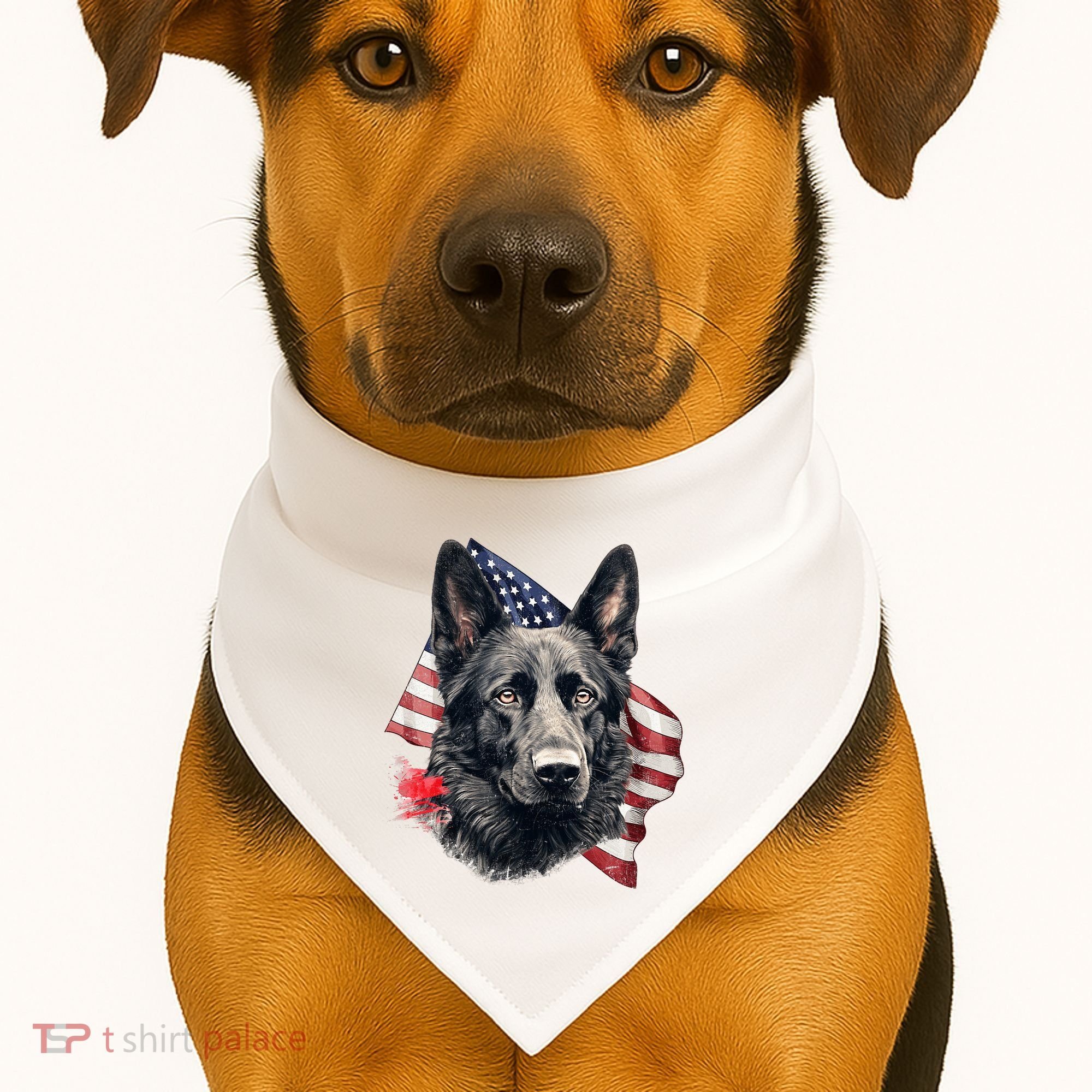 Black German Shepherd 4th Of July Dog Lover American Flag USA-Made Doggie Bandana