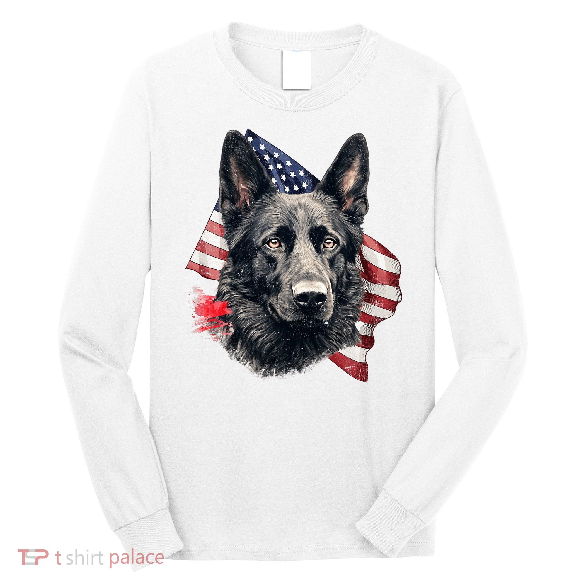 Black German Shepherd 4th Of July Dog Lover American Flag Long Sleeve Shirt