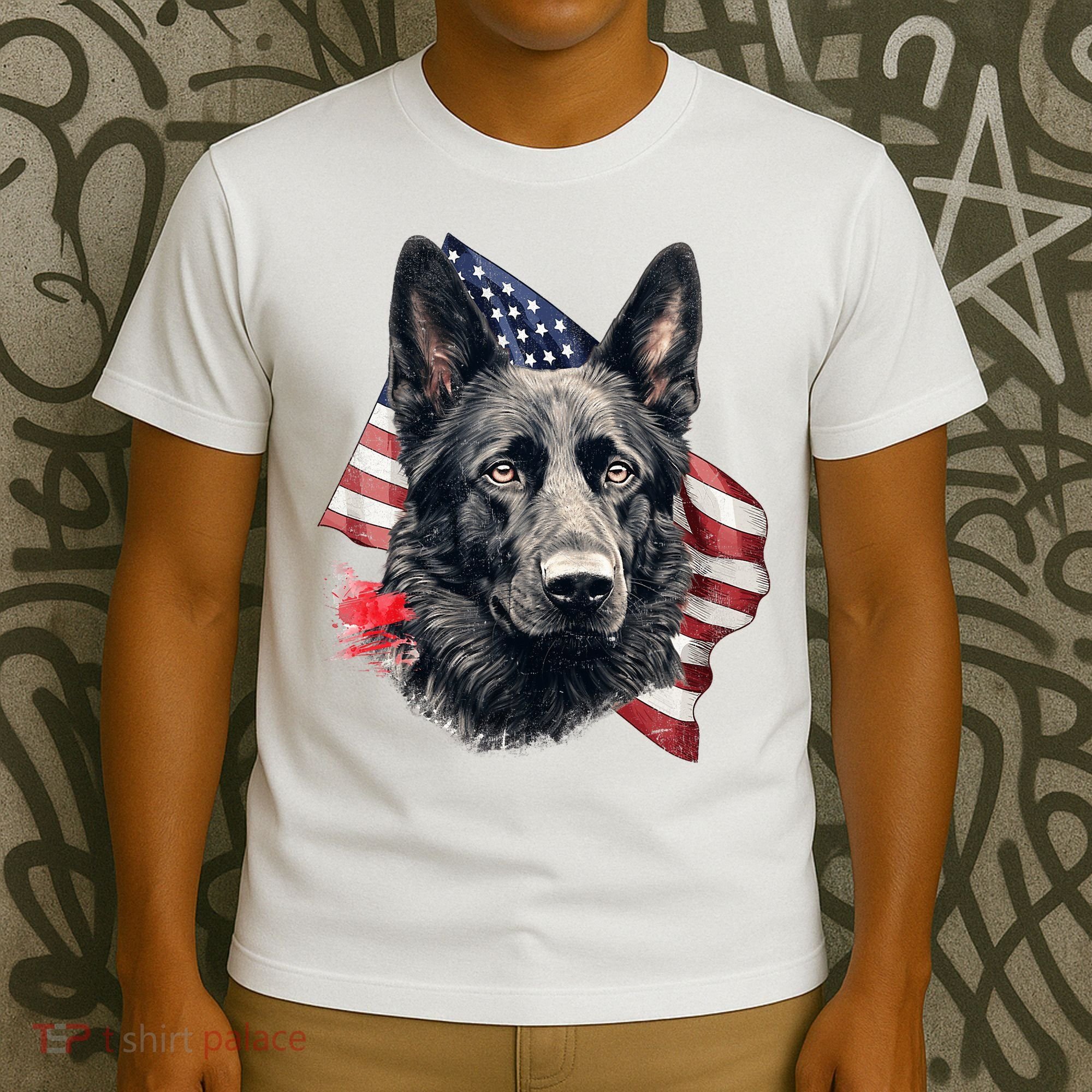 Black German Shepherd 4th Of July Dog Lover American Flag T-Shirt