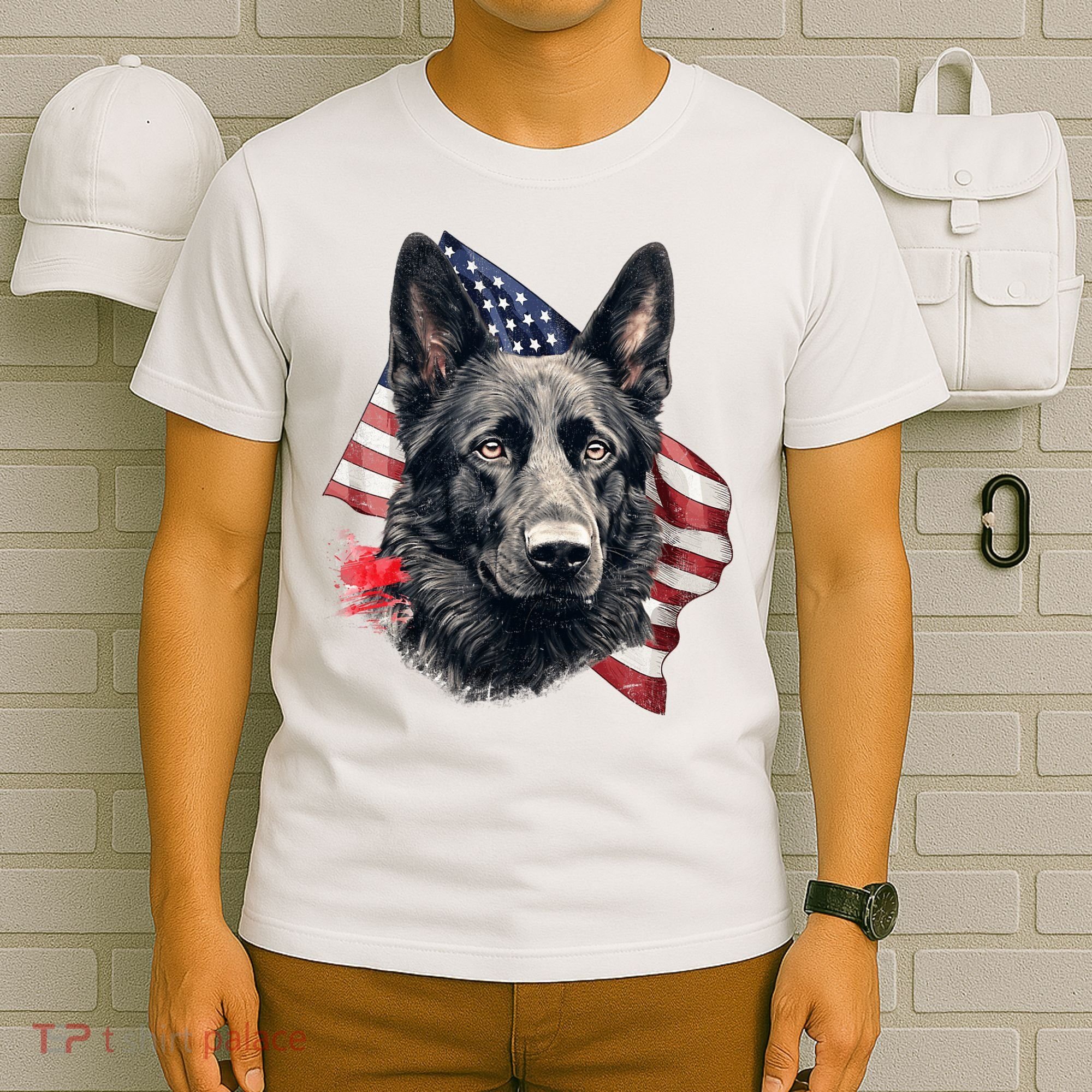 Black German Shepherd 4th Of July Dog Lover American Flag T-Shirt