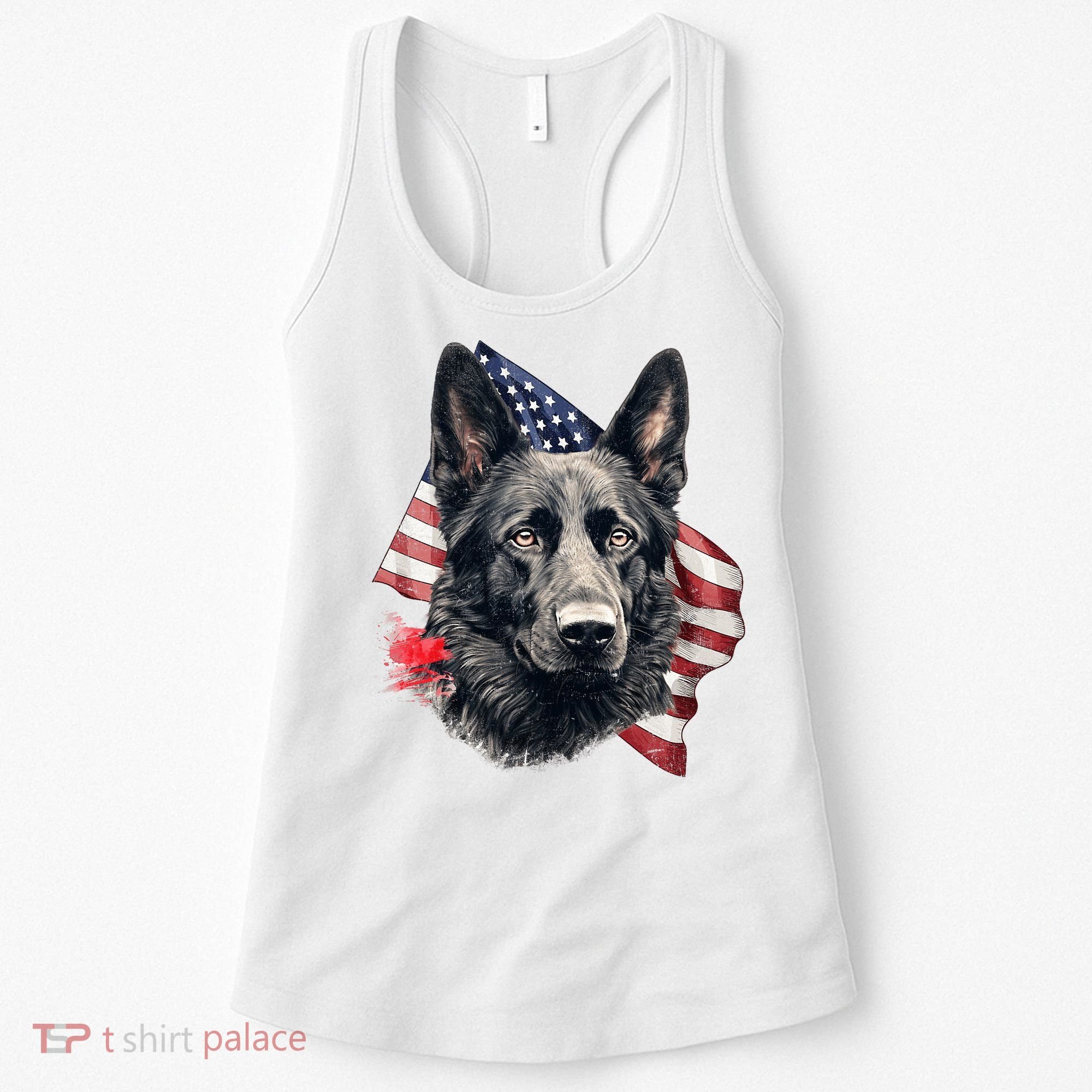 Black German Shepherd 4th Of July Dog Lover American Flag Women's Tank Top