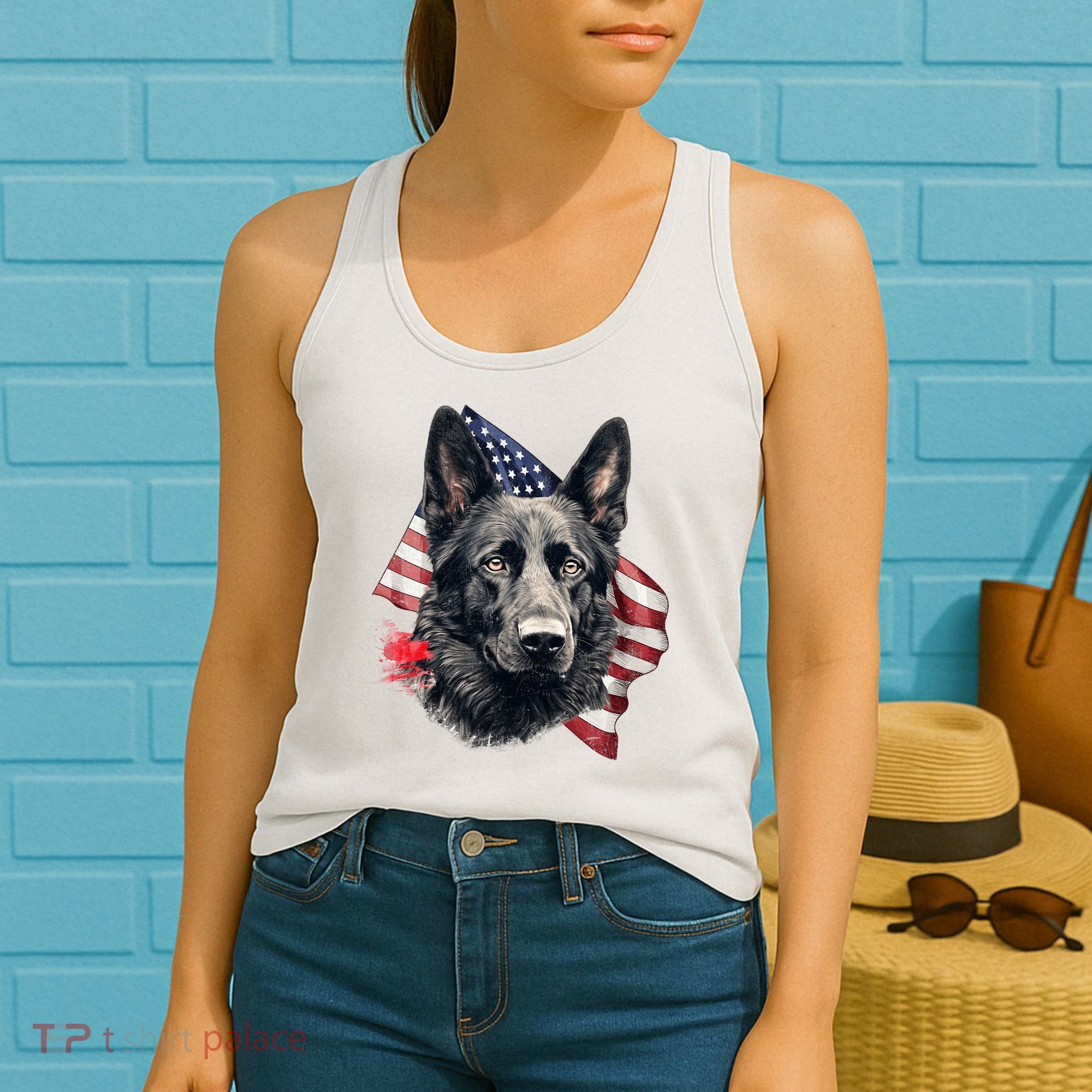 Black German Shepherd 4th Of July Dog Lover American Flag Women's Tank Top