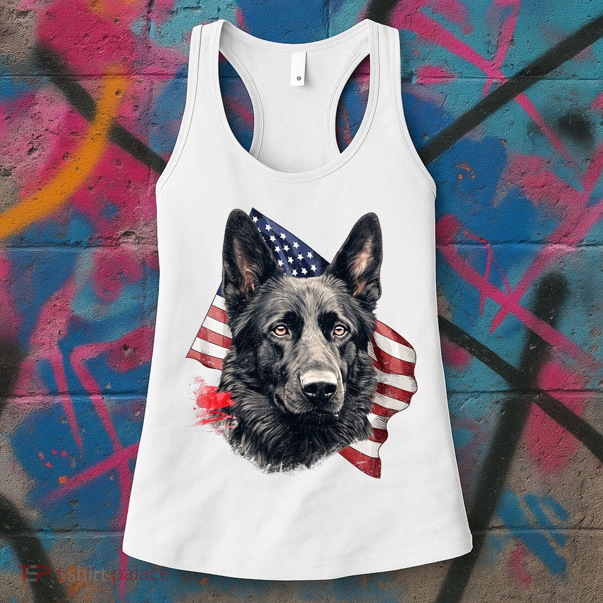 Black German Shepherd 4th Of July Dog Lover American Flag Women's Tank Top