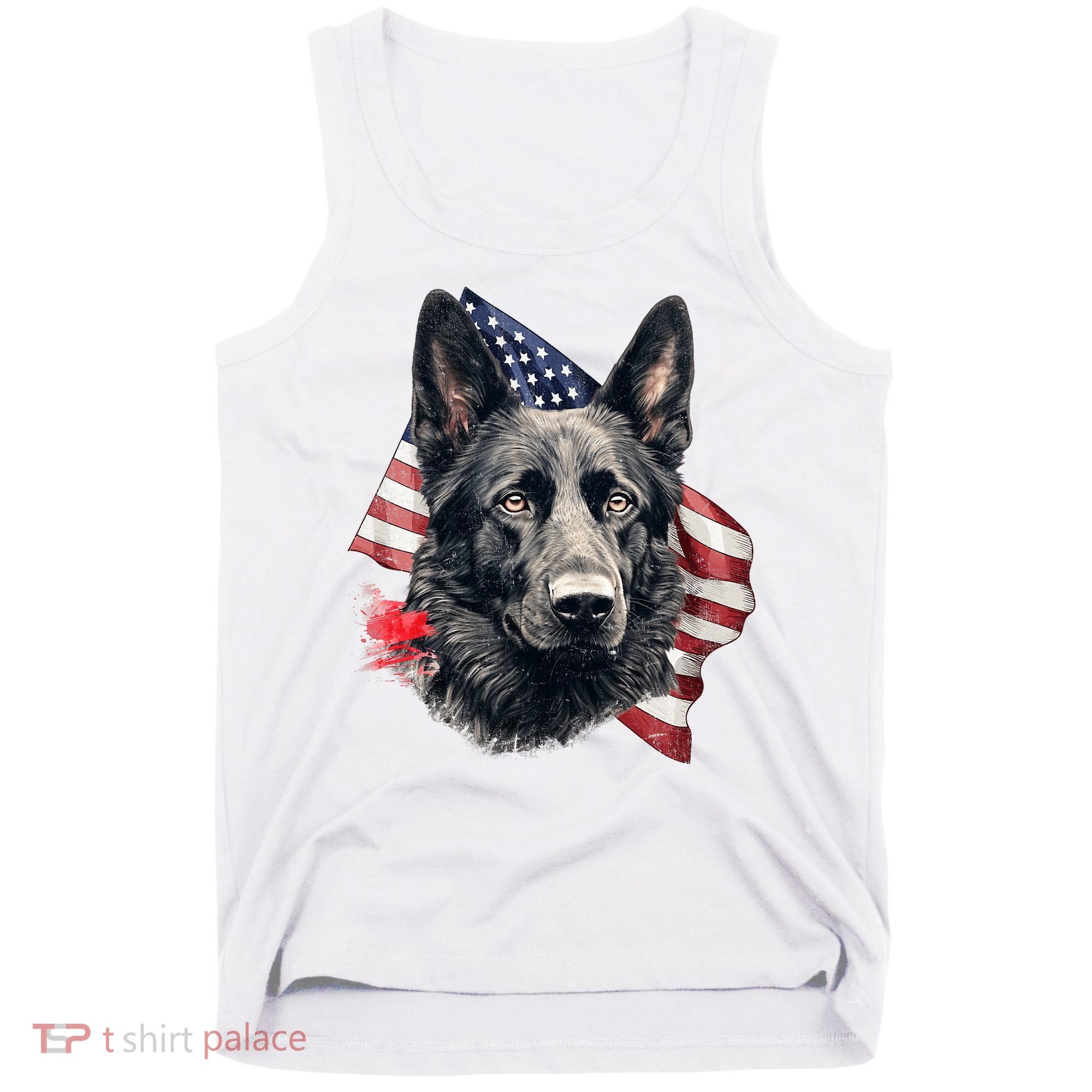 Black German Shepherd 4th Of July Dog Lover American Flag Tank Top