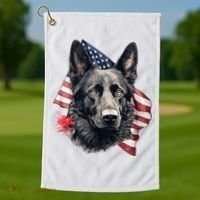 Black German Shepherd 4th Of July Dog Lover American Flag Golf Towel thumb 1