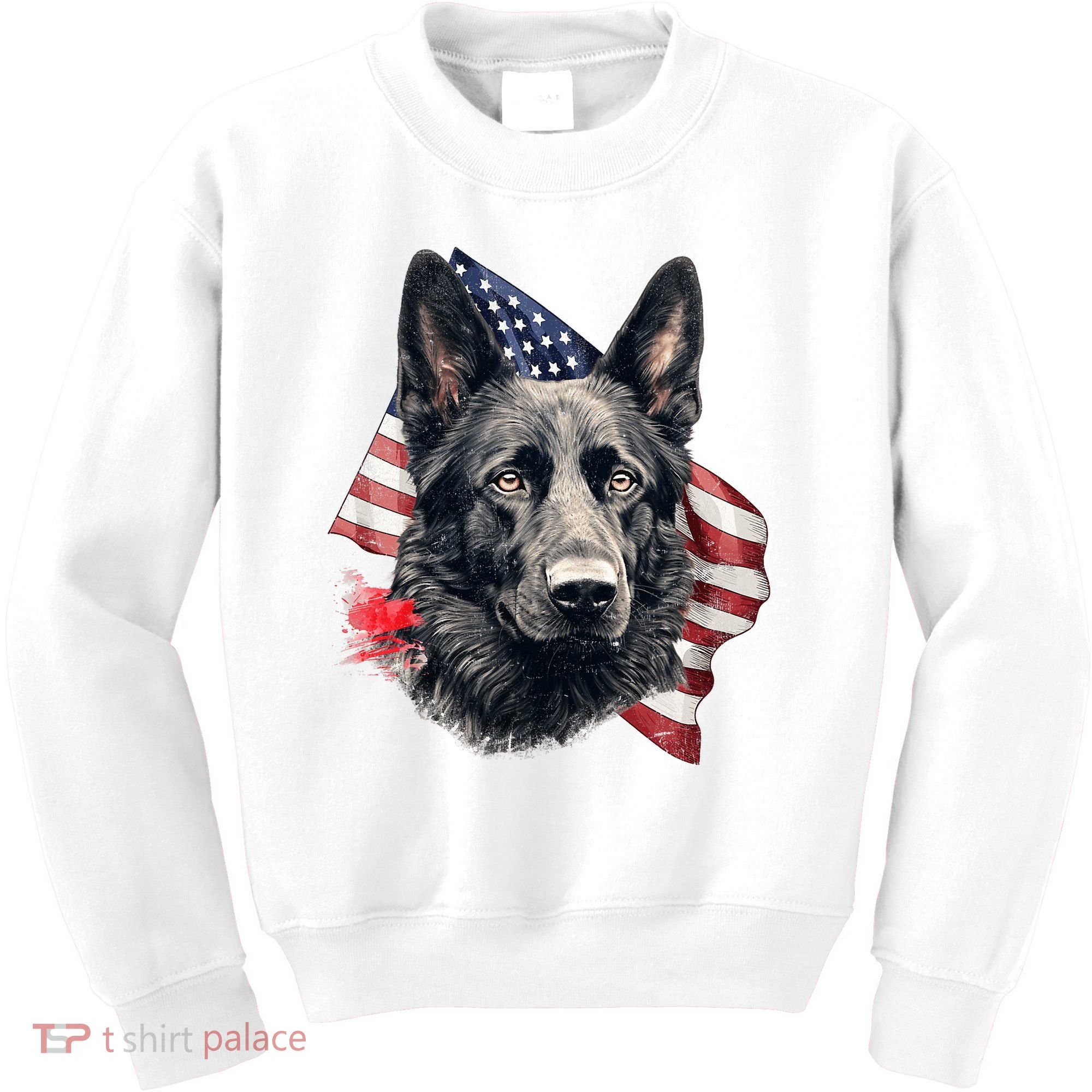 Black German Shepherd 4th Of July Dog Lover American Flag Kids Sweatshirt