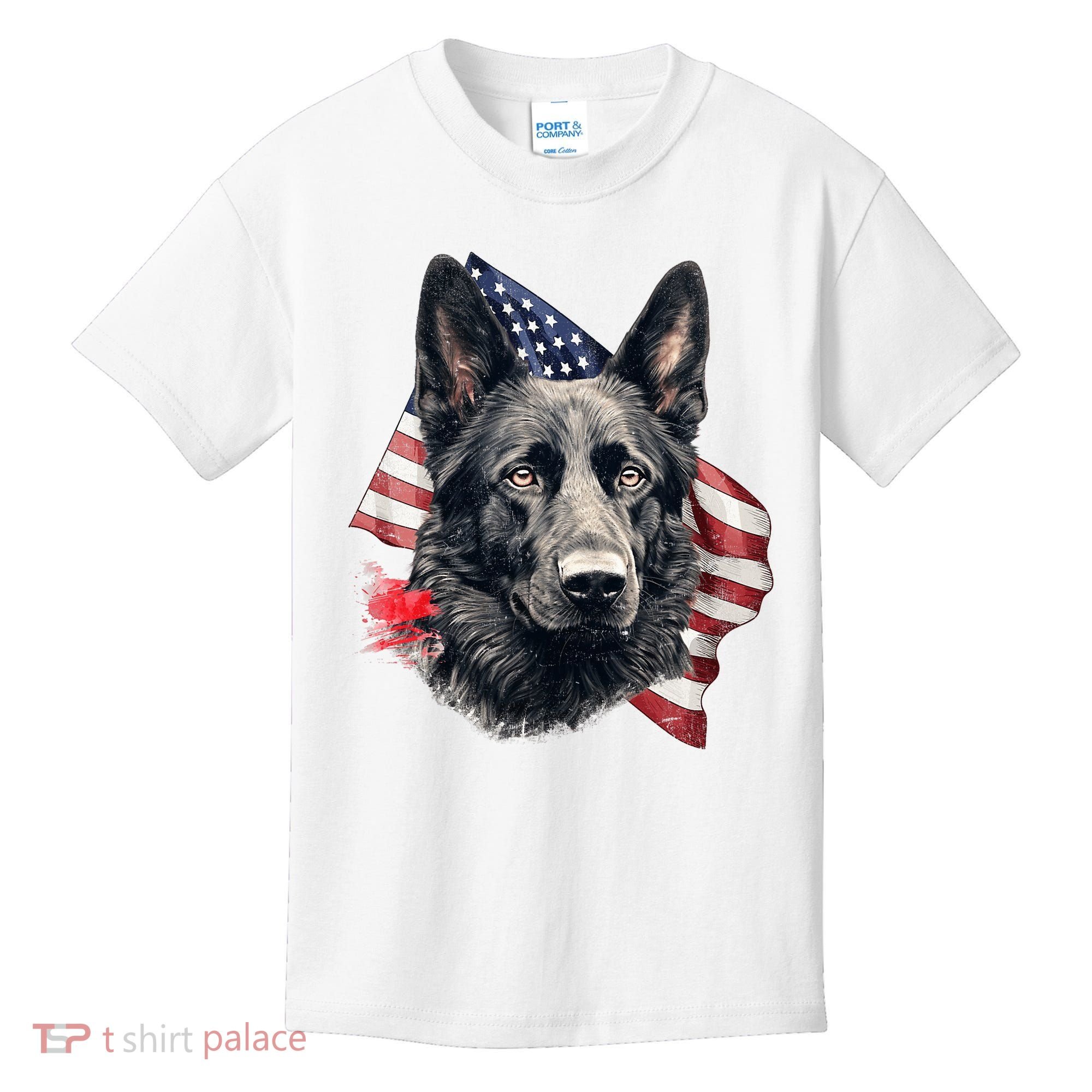 Black German Shepherd 4th Of July Dog Lover American Flag Kids T-Shirt
