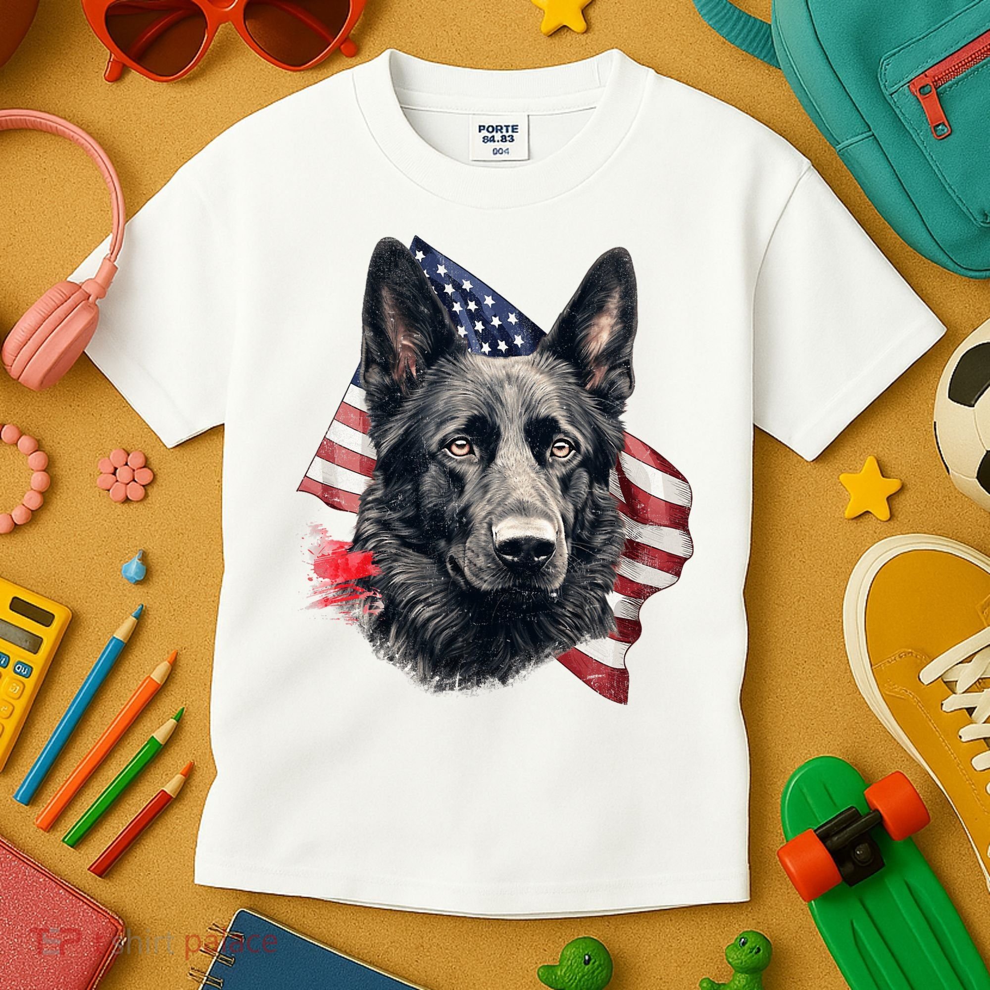 Black German Shepherd 4th Of July Dog Lover American Flag Kids T-Shirt