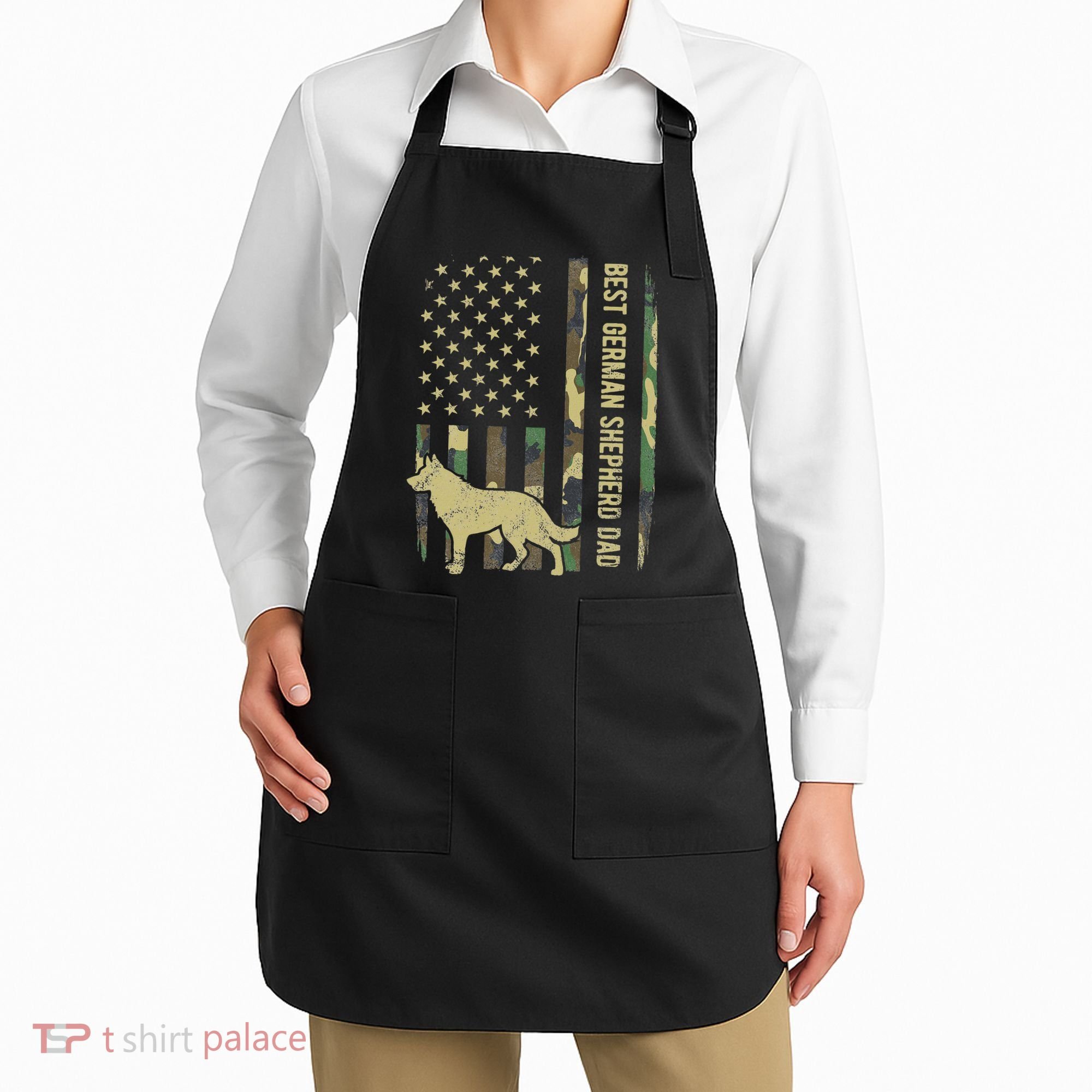 Best German Shepherd Dog Dad Camouflage American Flag Apron