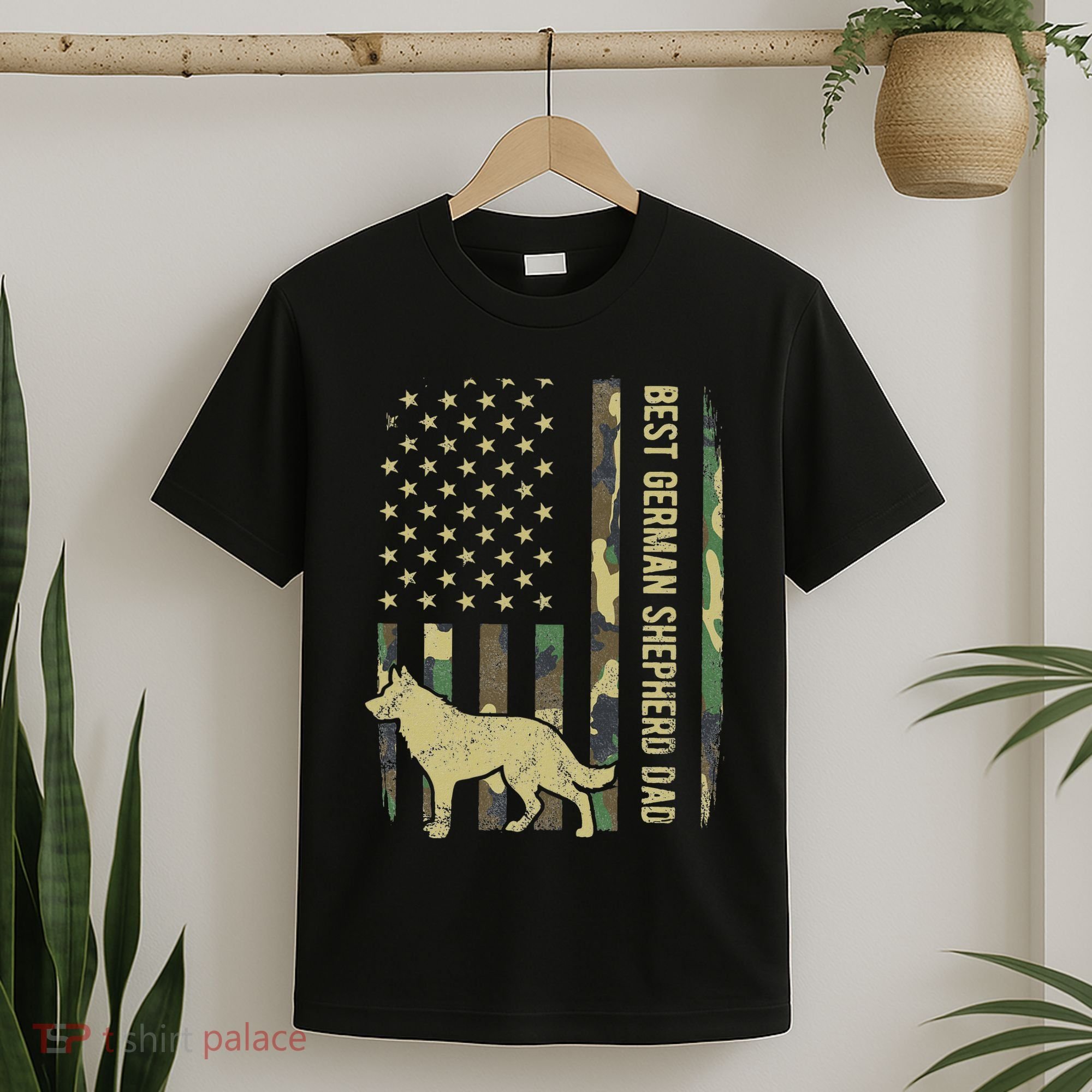 Best German Shepherd Dog Dad Camouflage American Flag T-Shirt
