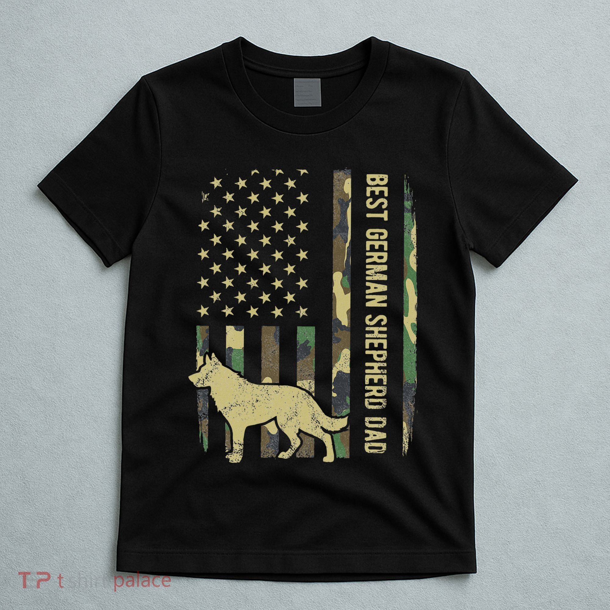 Best German Shepherd Dog Dad Camouflage American Flag T-Shirt