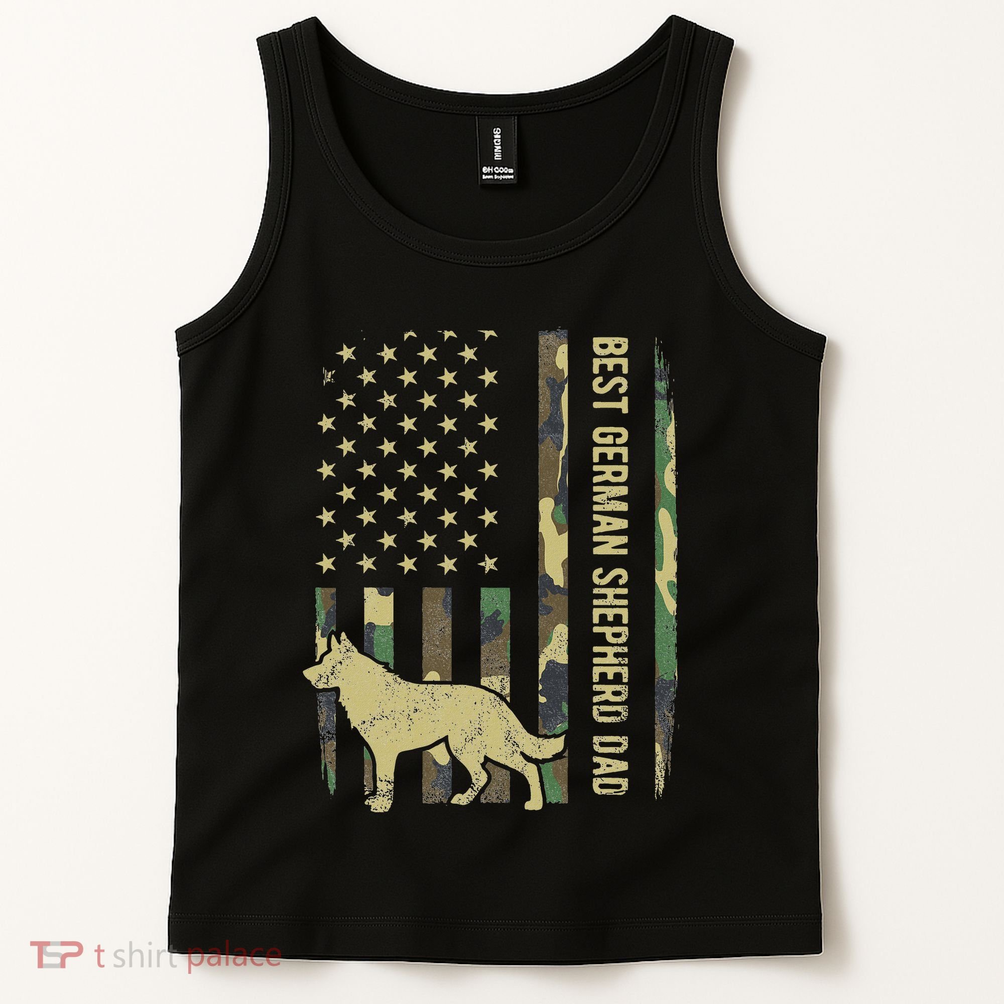 Best German Shepherd Dog Dad Camouflage American Flag Tank Top