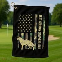 Best German Shepherd Dog Dad Camouflage American Flag Golf Towel thumb 1