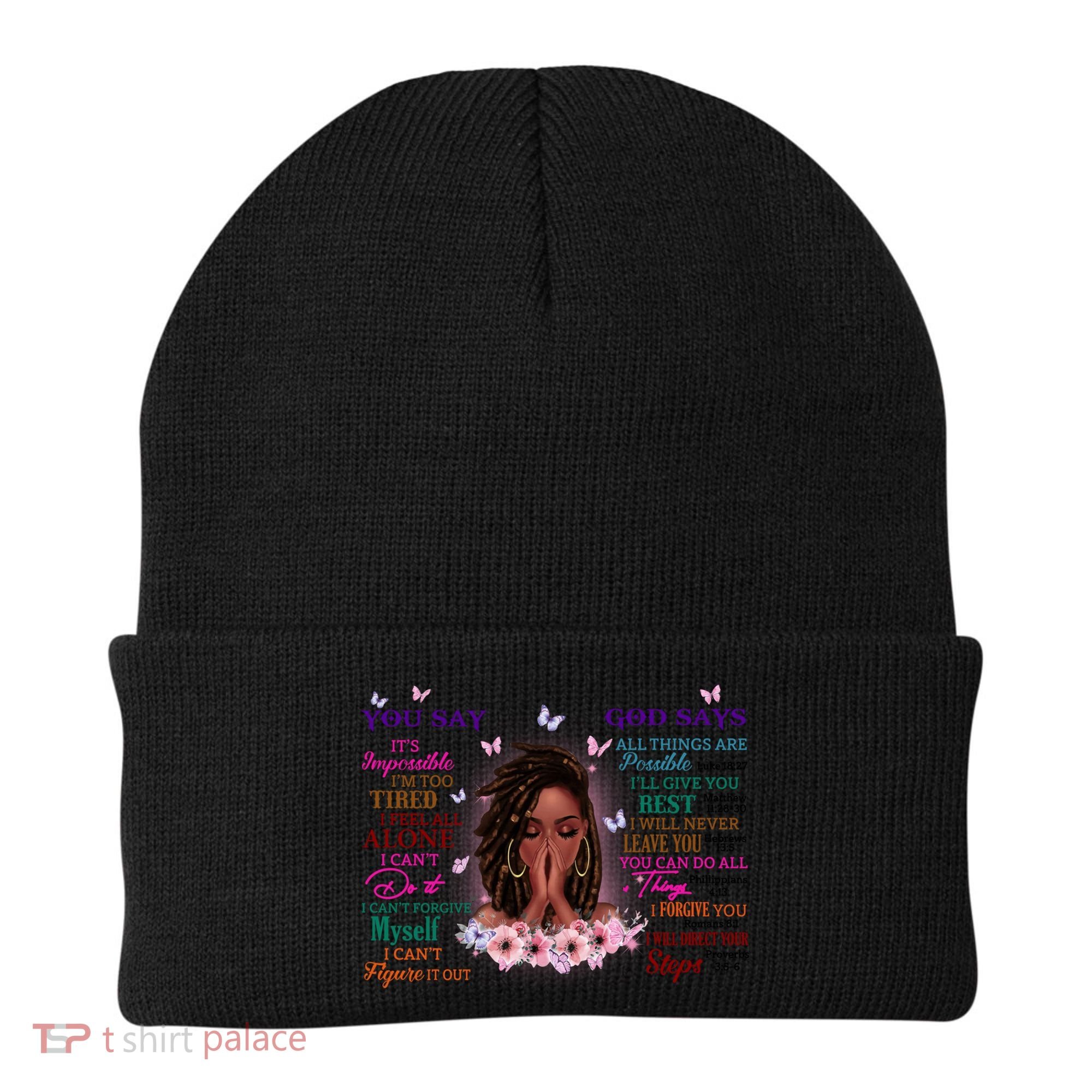 Black God Says I Am Afro African American Gift Beanie