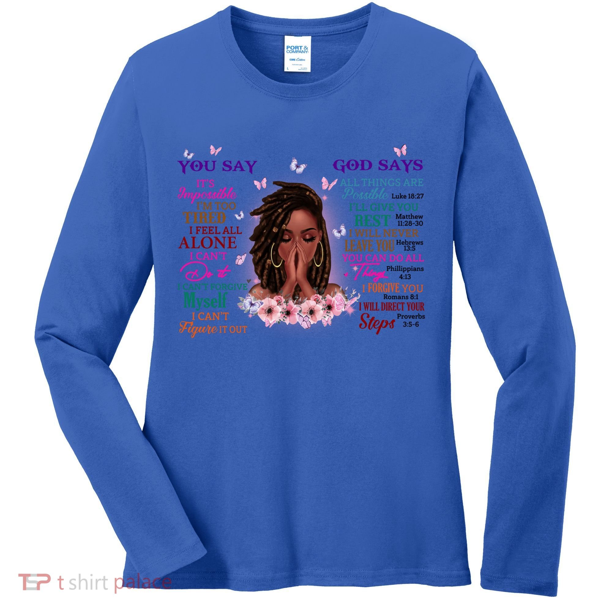 Black God Says I Am Afro African American Gift Women's Long Sleeve Shirt
