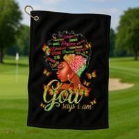 Black  God Says I Am Black Melanin History Month Pride Golf Towel thumb 1