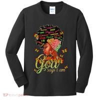 Black  God Says I Am Black Melanin History Month Pride Kids Long Sleeve Shirt thumb 0