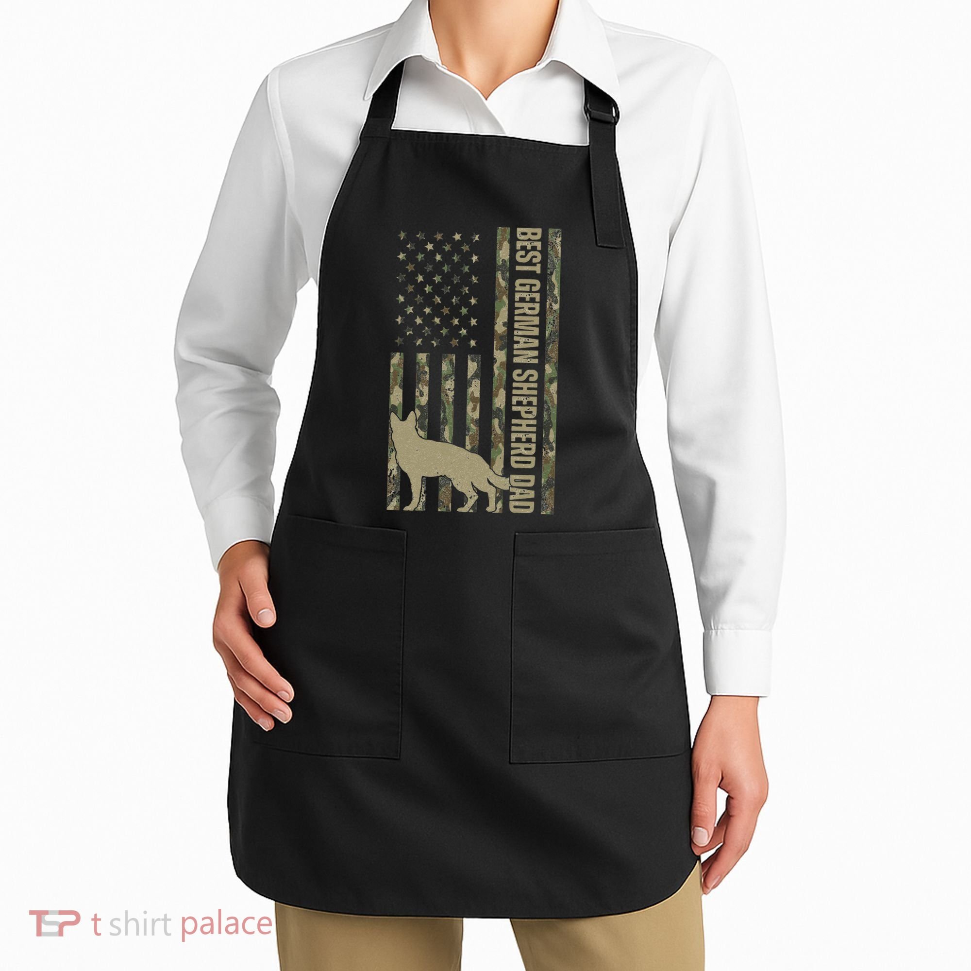 Best German Shepherd Dog Dad Camouflage American Flag Apron