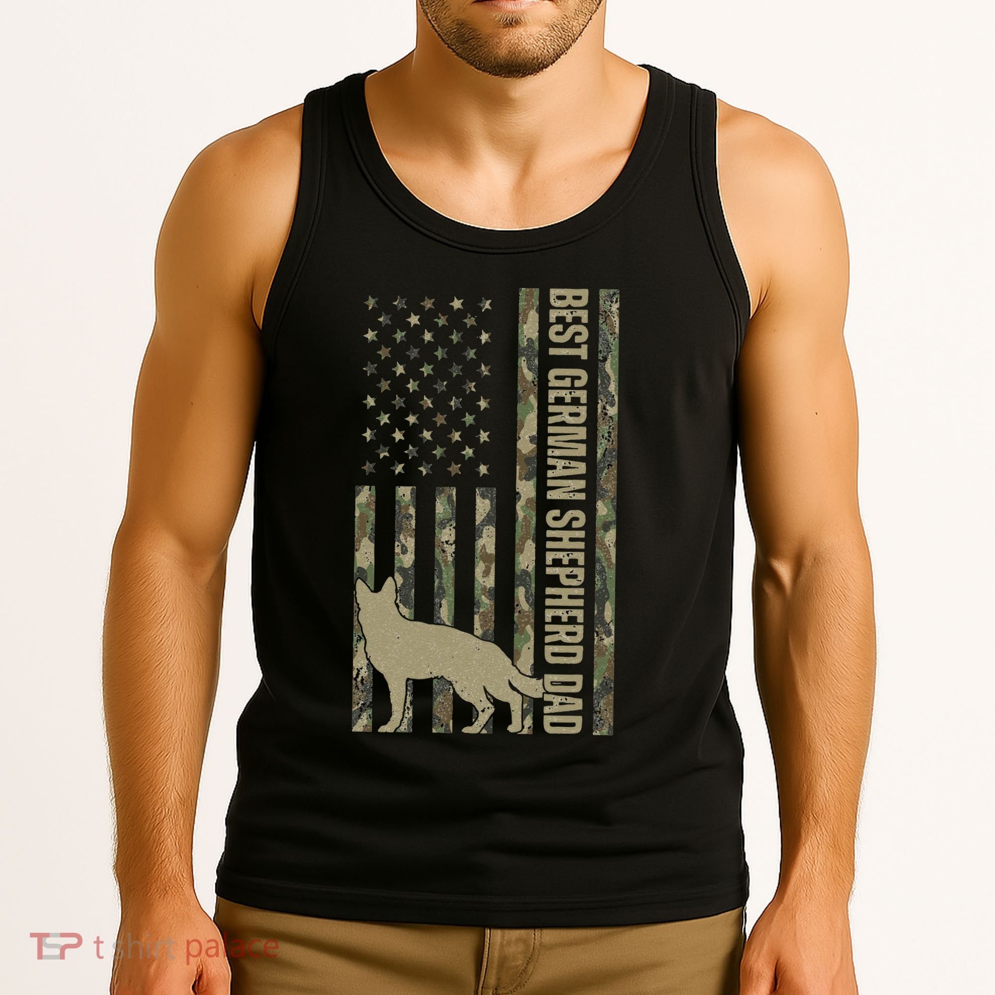 Best German Shepherd Dog Dad Camouflage American Flag Tank Top