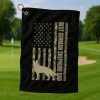 Best German Shepherd Dog Dad Camouflage American Flag Golf Towel thumb 1