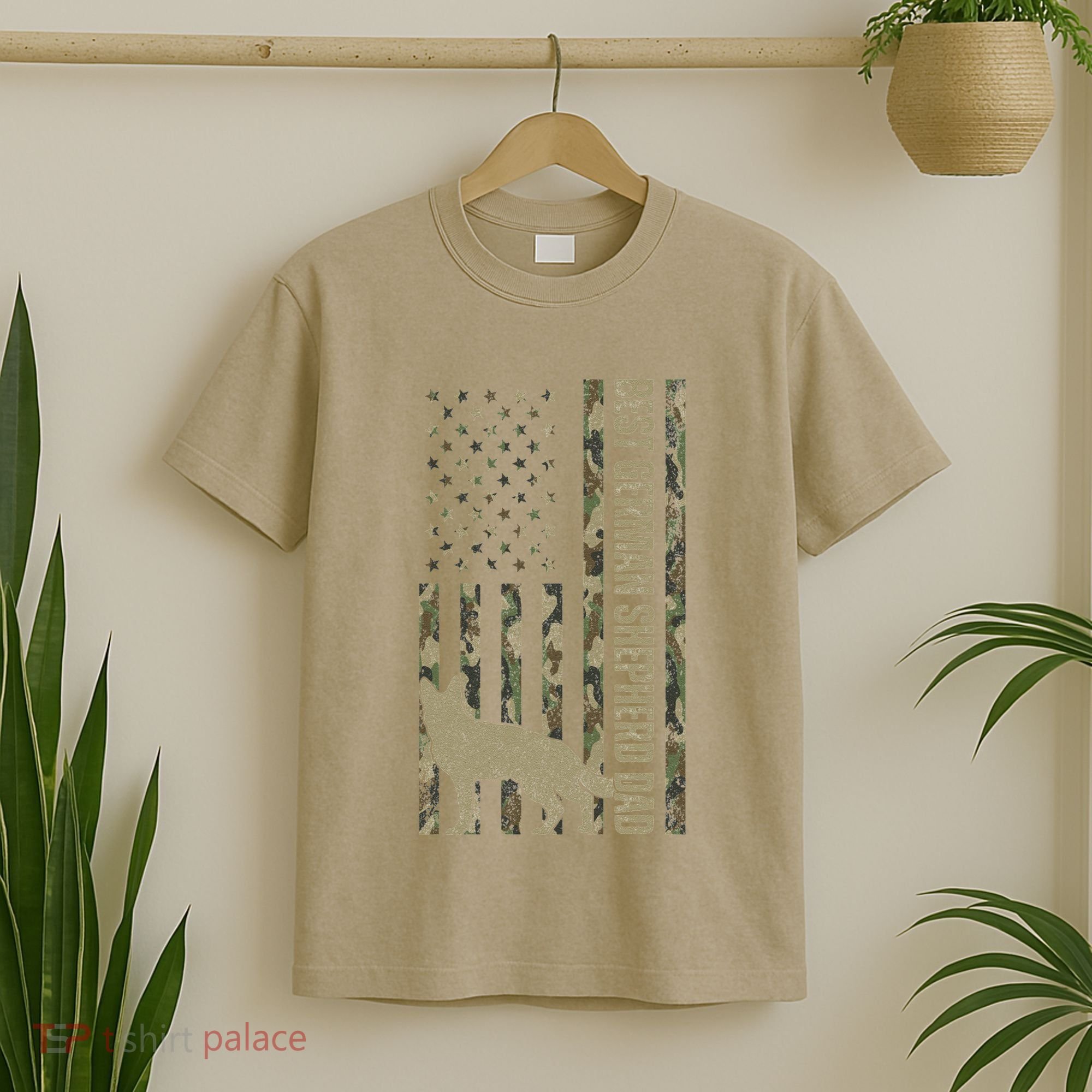 Best German Shepherd Dog Dad Camouflage American Flag T-Shirt