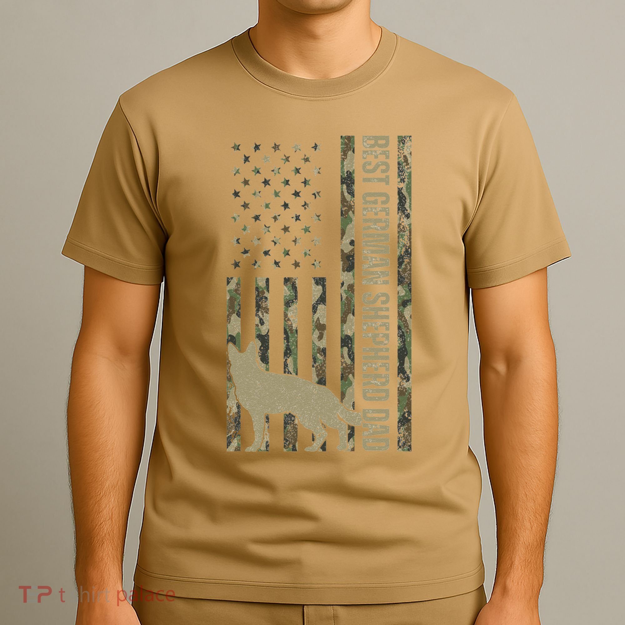 Best German Shepherd Dog Dad Camouflage American Flag T-Shirt