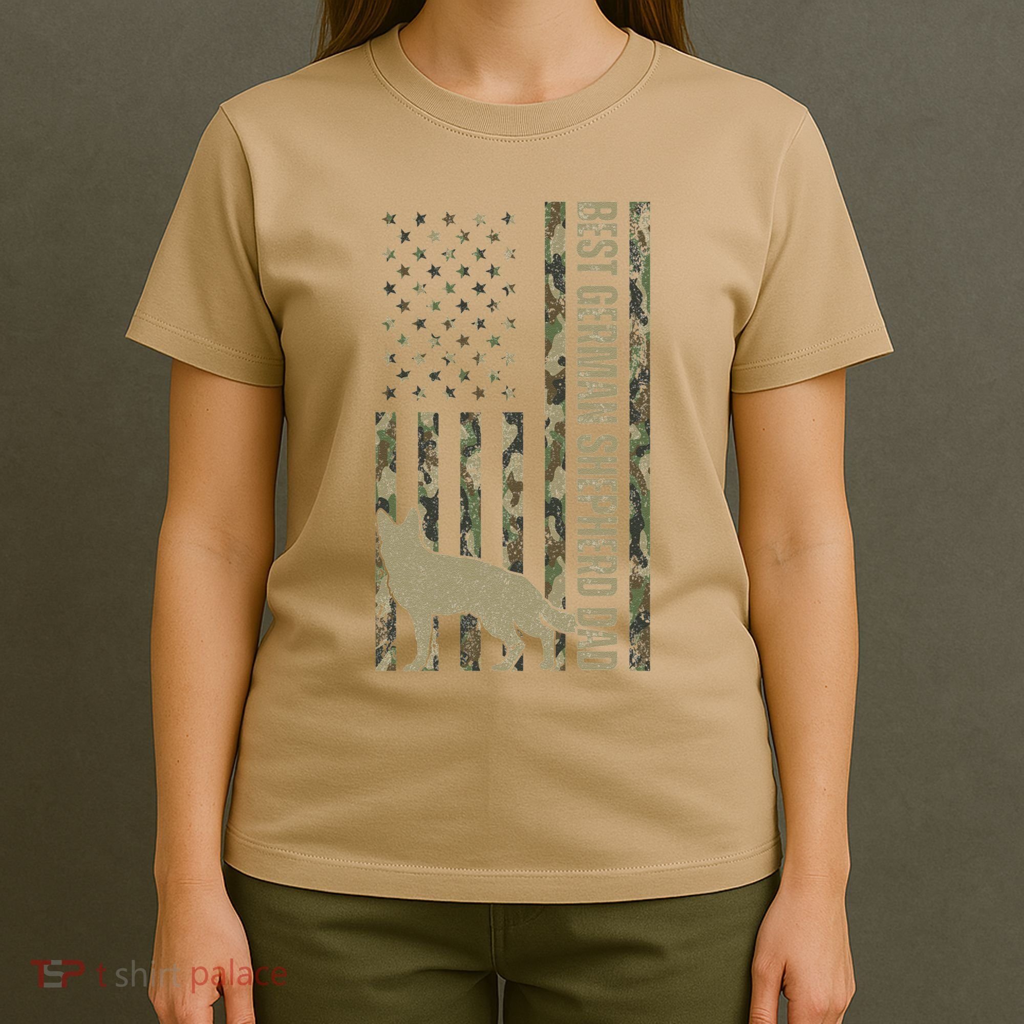 Best German Shepherd Dog Dad Camouflage American Flag T-Shirt