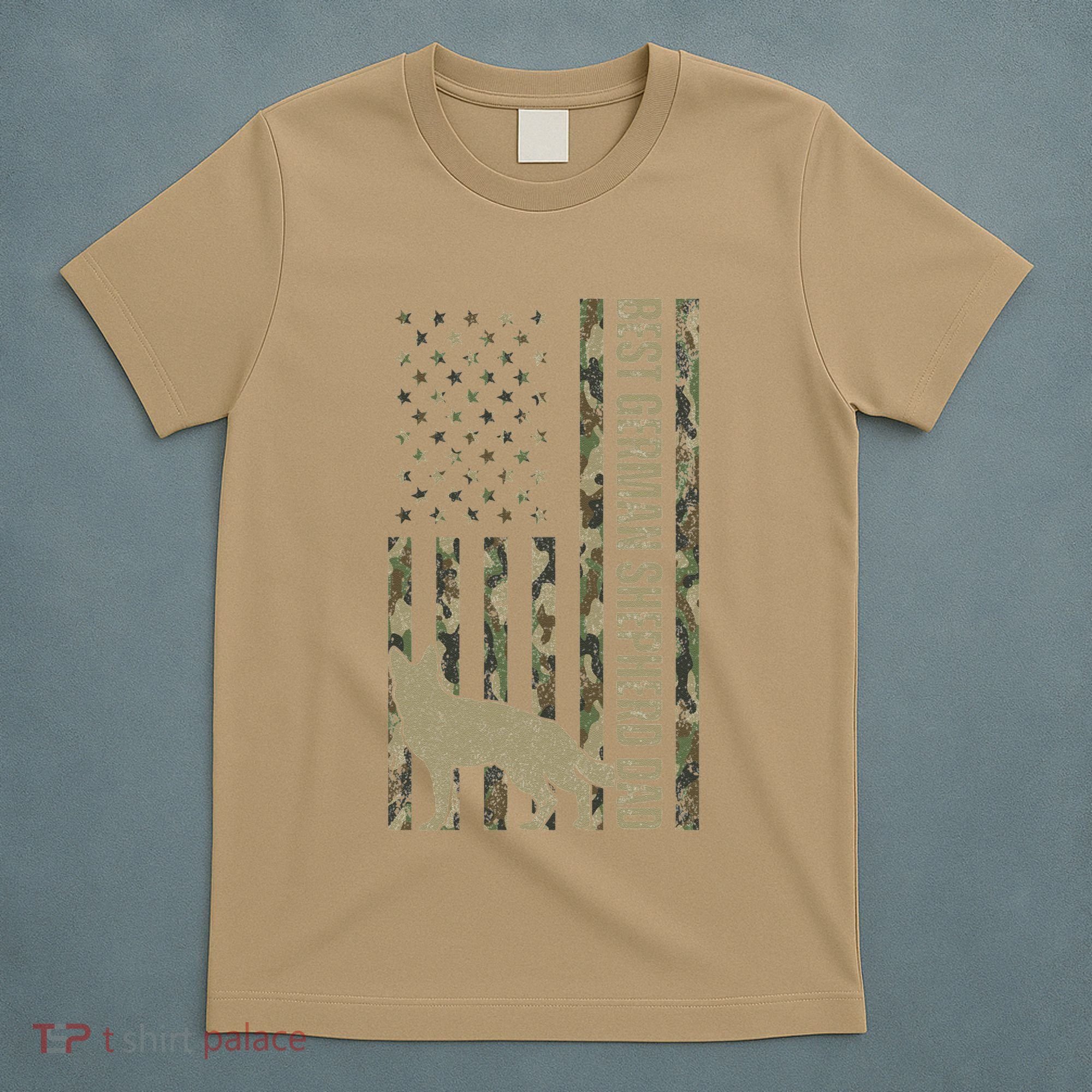 Best German Shepherd Dog Dad Camouflage American Flag T-Shirt