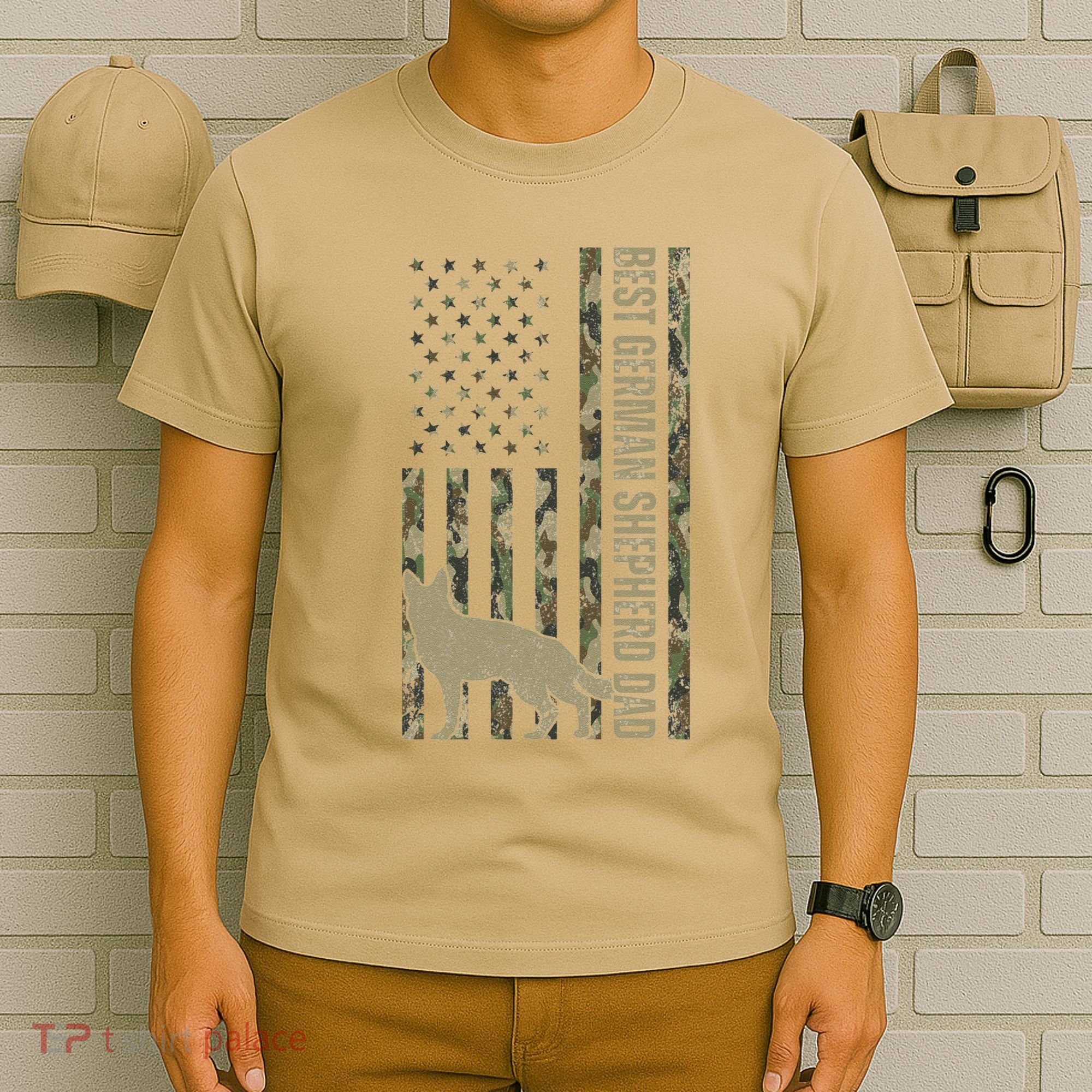 Best German Shepherd Dog Dad Camouflage American Flag T-Shirt