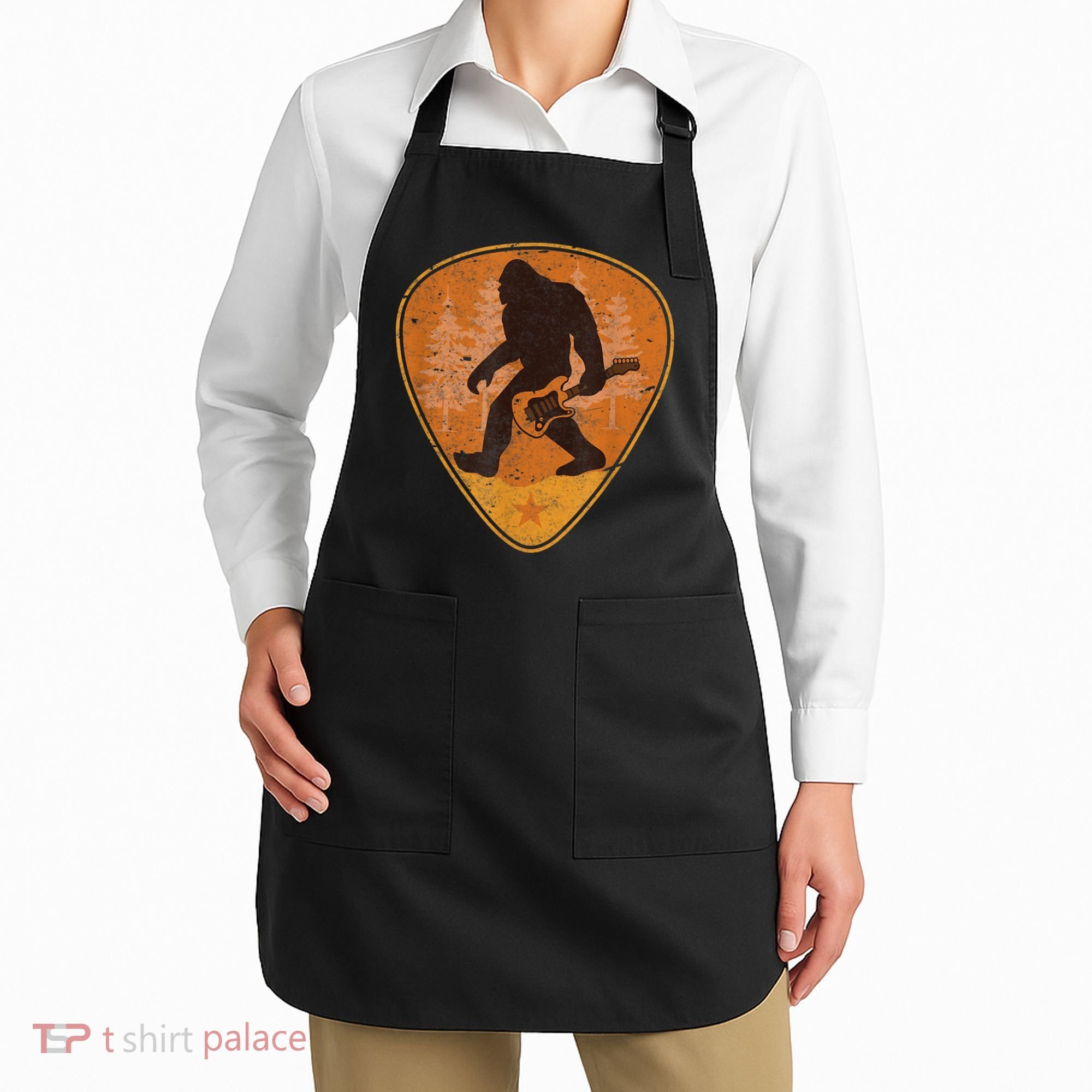Bigfoot Guitar Sasquatch Yeti Guitarist Music Men Apron