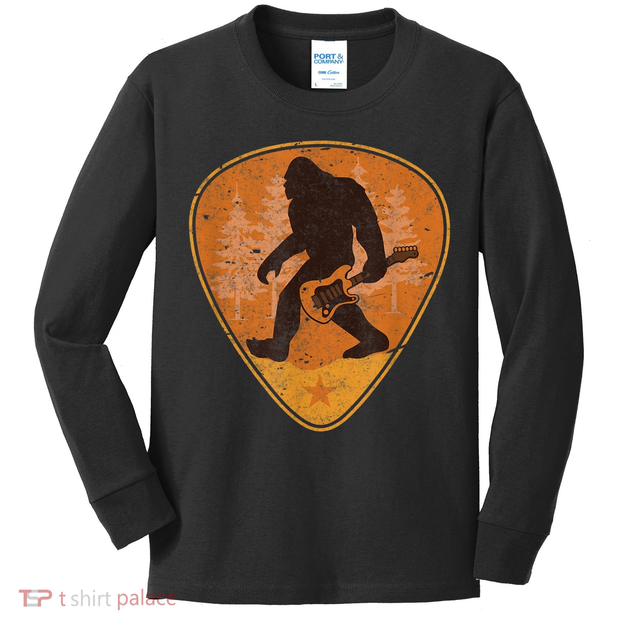 Bigfoot Guitar Sasquatch Yeti Guitarist Music Men Kids Long Sleeve Shirt